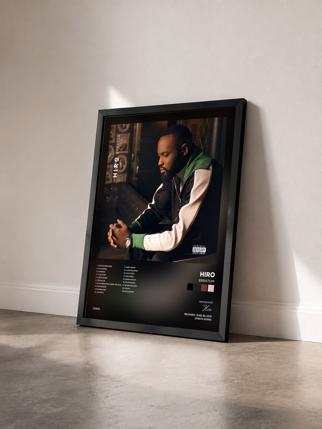 #noir Erratum by Hiro as a framed art print seen at an angle, black frame