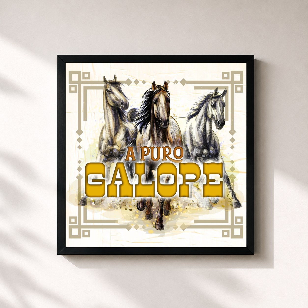 #noir Tableau carré de l'album A Puro Galope de La Maquinaria Norteña, cadre noir 32x32 cm