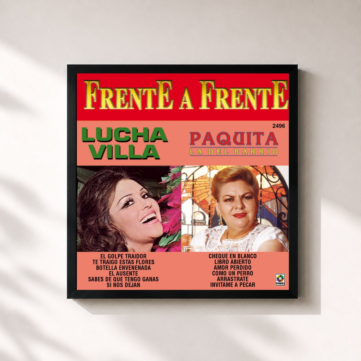 #noir Tableau carré de l'album Frente A Frente de PAQUITA LA DEL BARRIO, cadre noir 32x32 cm