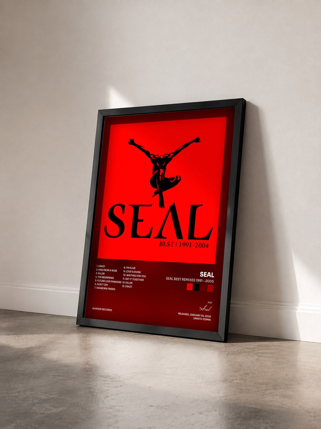 #noir Seal Best Remixes 1991 - 2005 de Seal en lámina enmarcada vista de tres cuartos, marco negro