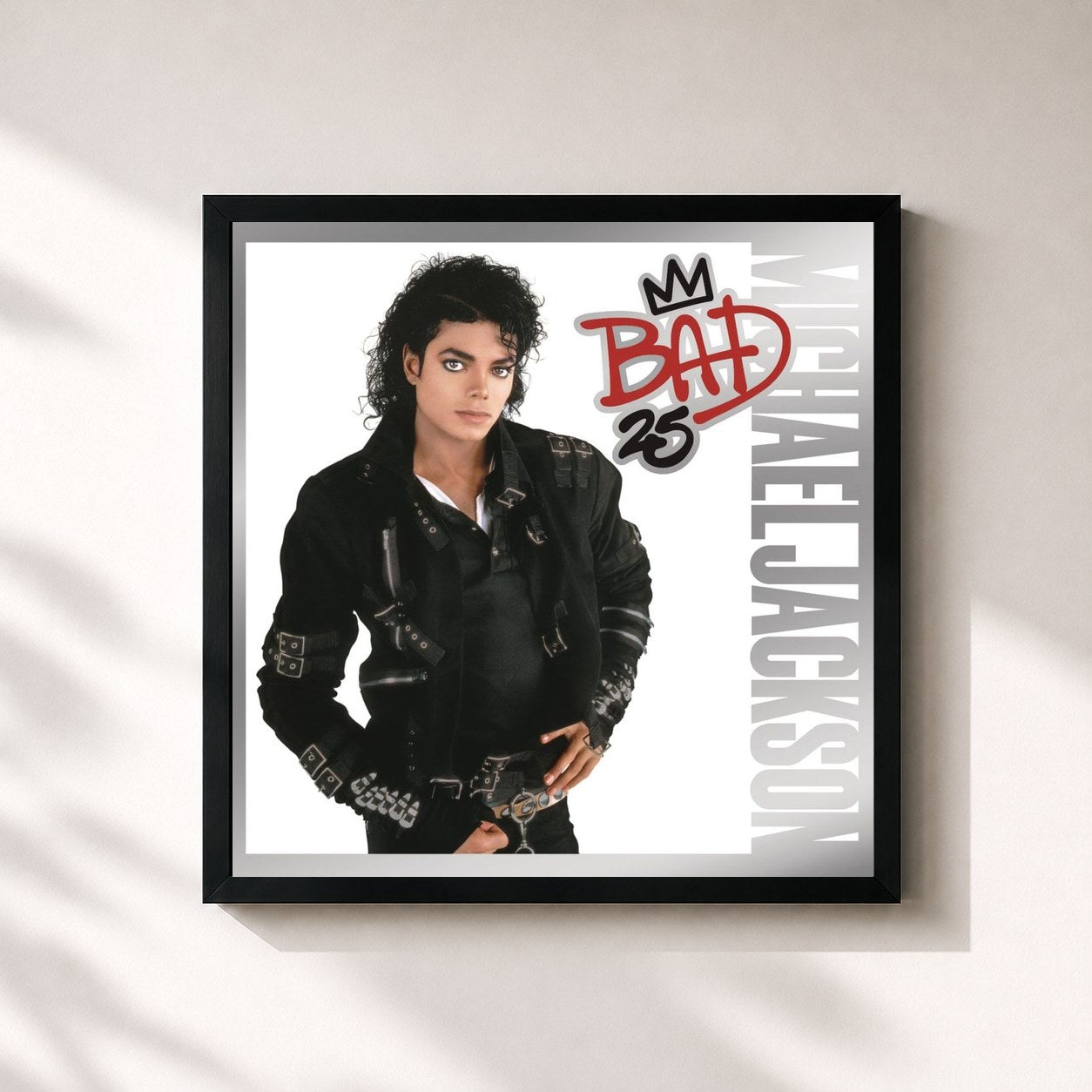 #noir Tableau carré de l'album Bad 25th Anniversary de Michael Jackson, cadre noir 32x32 cm