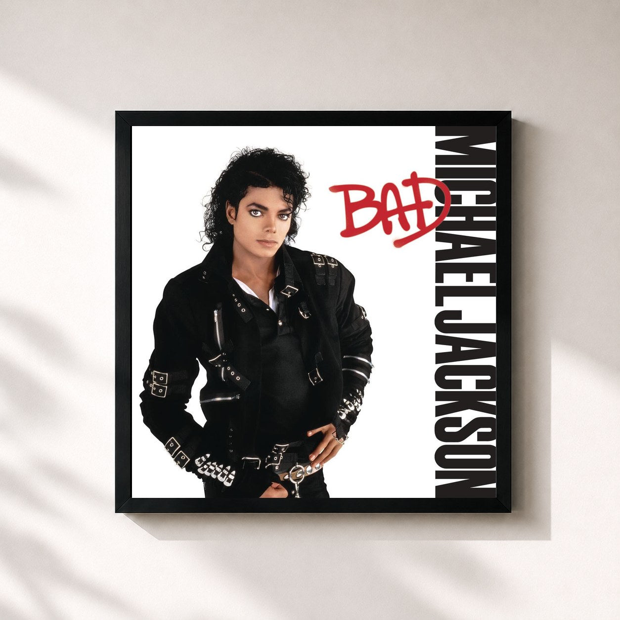 #noir Tableau carré de l'album Bad (Remastered) de Michael Jackson, cadre noir 32x32 cm