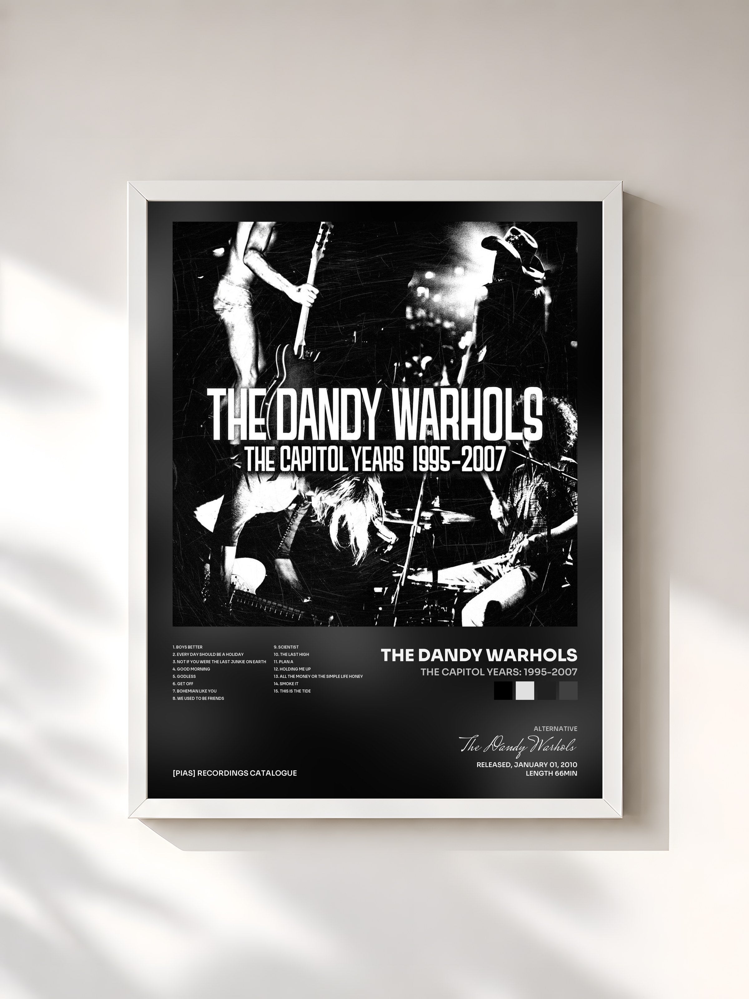 #blanc Tableau de l'album The Capitol Years: 1995-2007 de The Dandy Warhols, cadre blanc, imprimé et encadré en France
