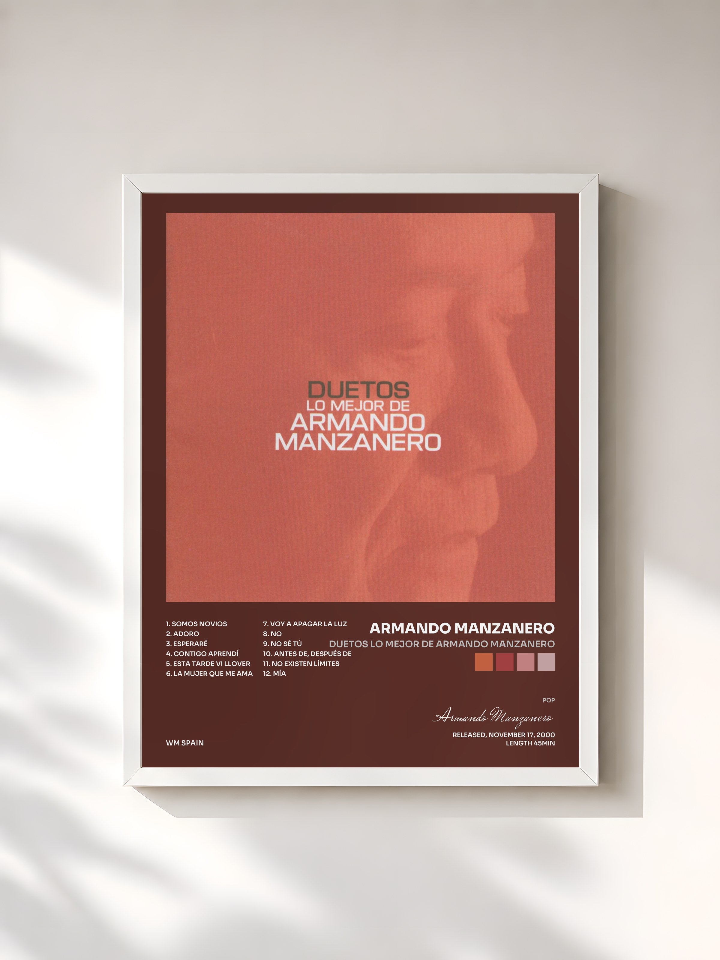#blanc Tableau de l'album Duetos lo mejor de Armando Manzanero de Armando Manzanero, cadre blanc, imprimé et encadré en France