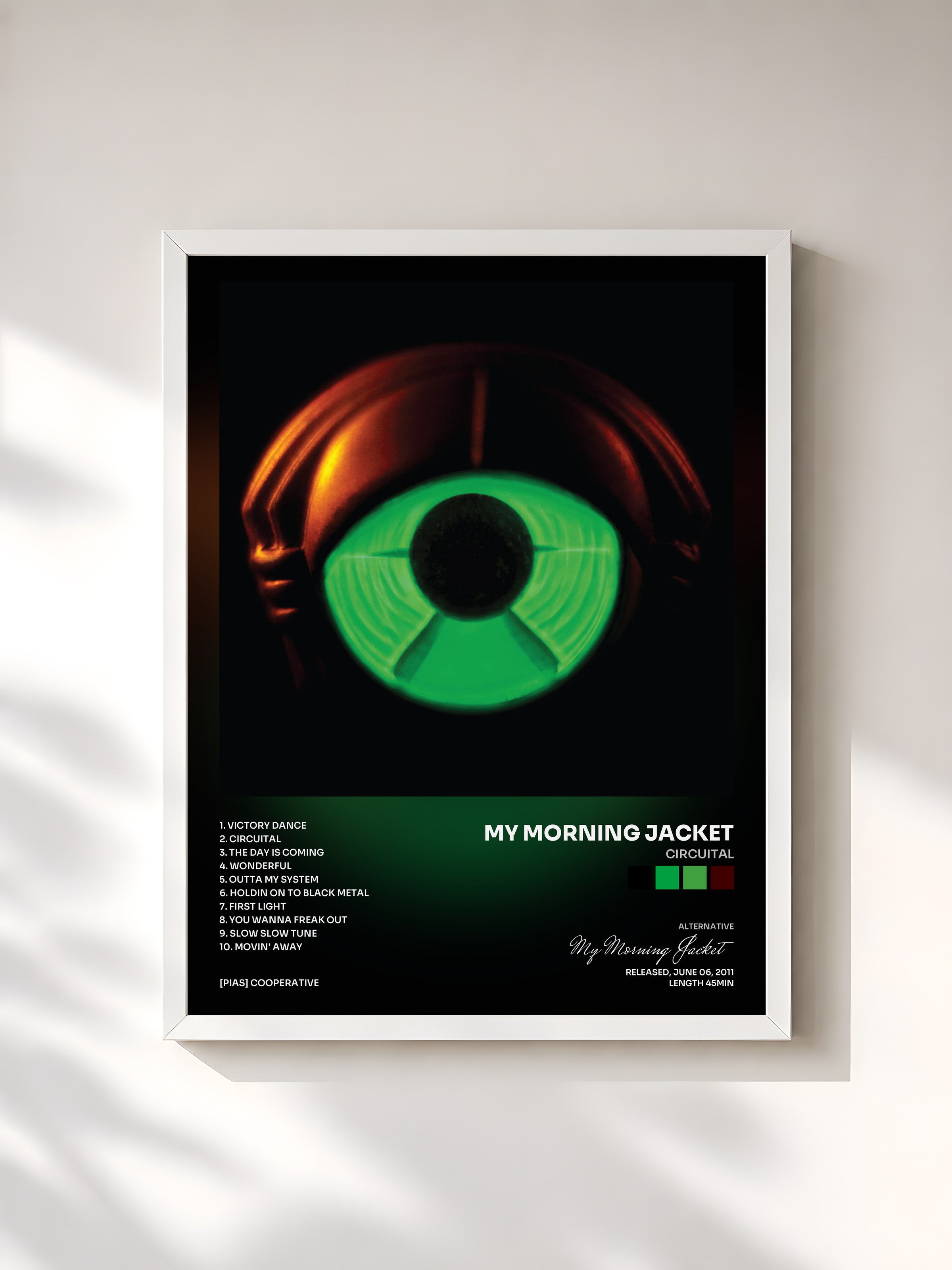 #blanc Tableau de l'album Circuital de My Morning Jacket, cadre blanc, imprimé et encadré en France
