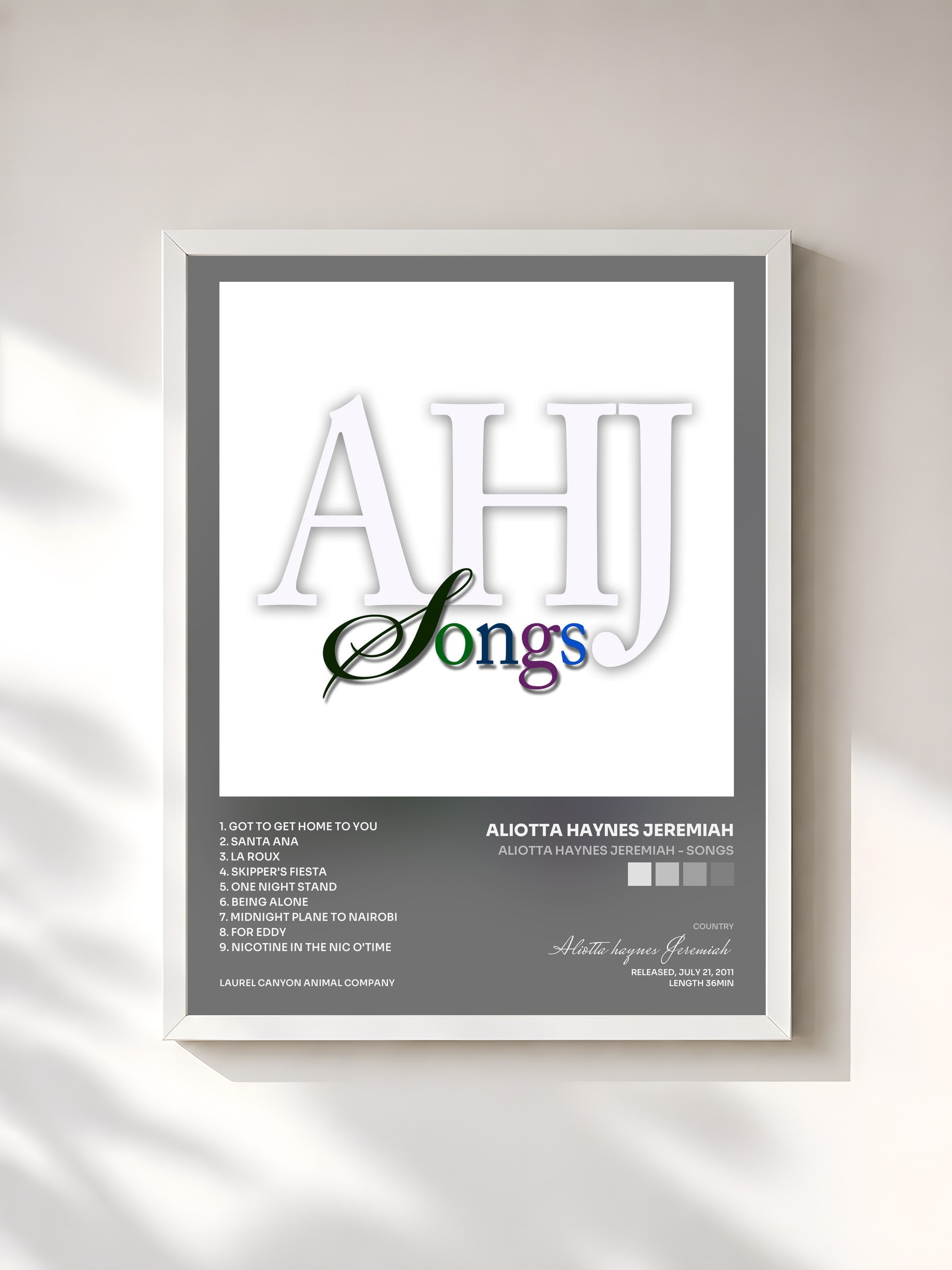 #blanc Tableau de l'album Aliotta Haynes Jeremiah - Songs de Aliotta haynes Jeremiah, cadre blanc, imprimé et encadré en France