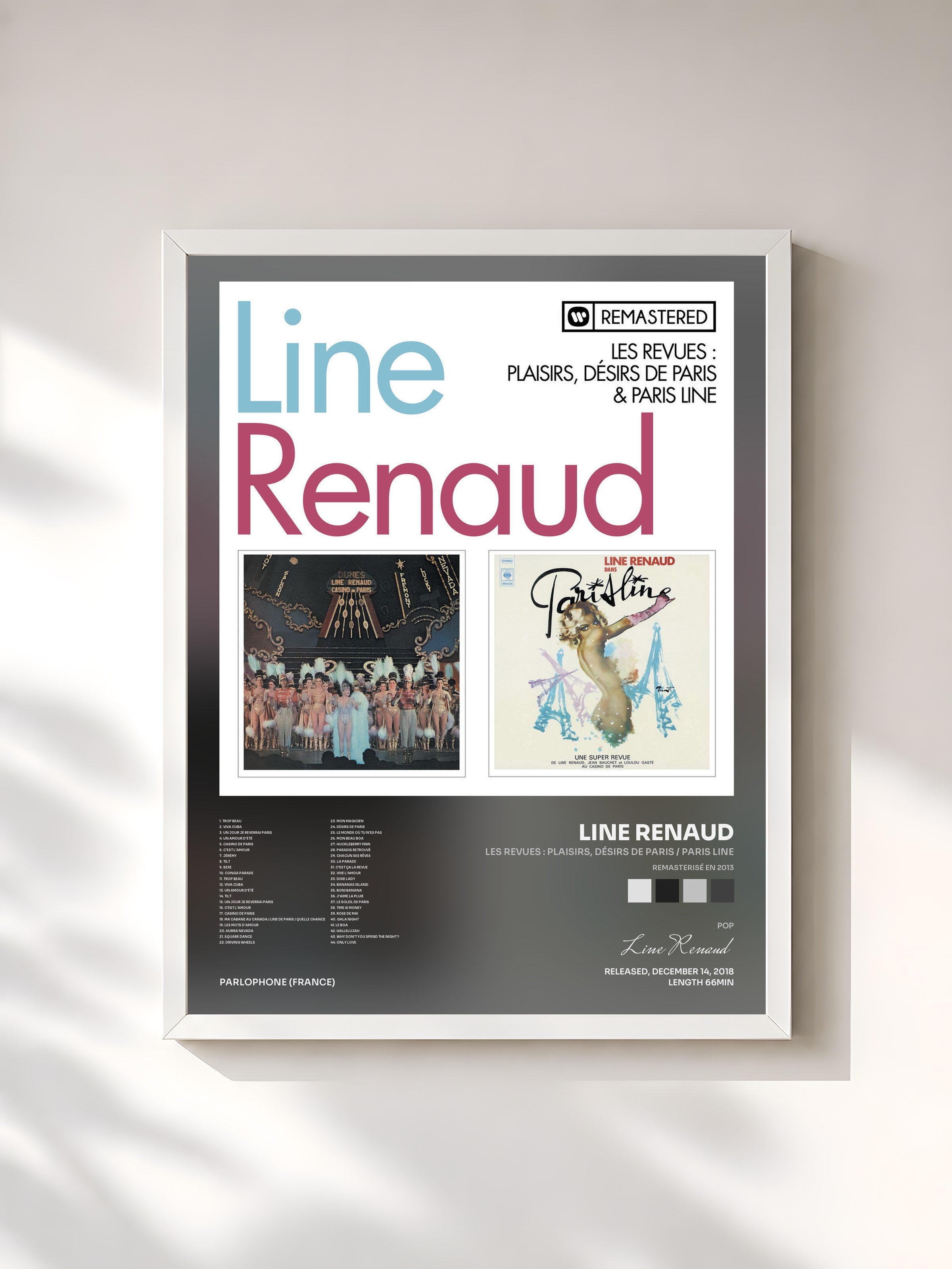 #blanc Tableau de l'album Les revues : Plaisirs, désirs de Paris / Paris Line (Remasterisé en 2013) de Line Renaud, cadre blanc, imprimé et encadré en France
