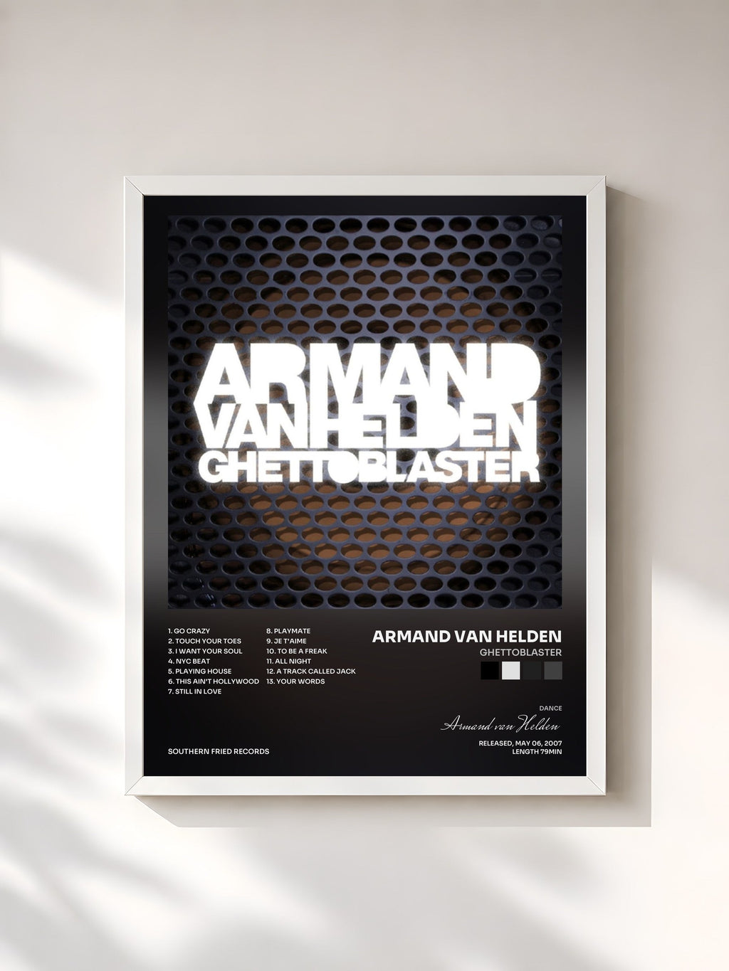 #blanc Tableau de l'album Ghettoblaster de Armand van Helden, cadre blanc, imprimé et encadré en France