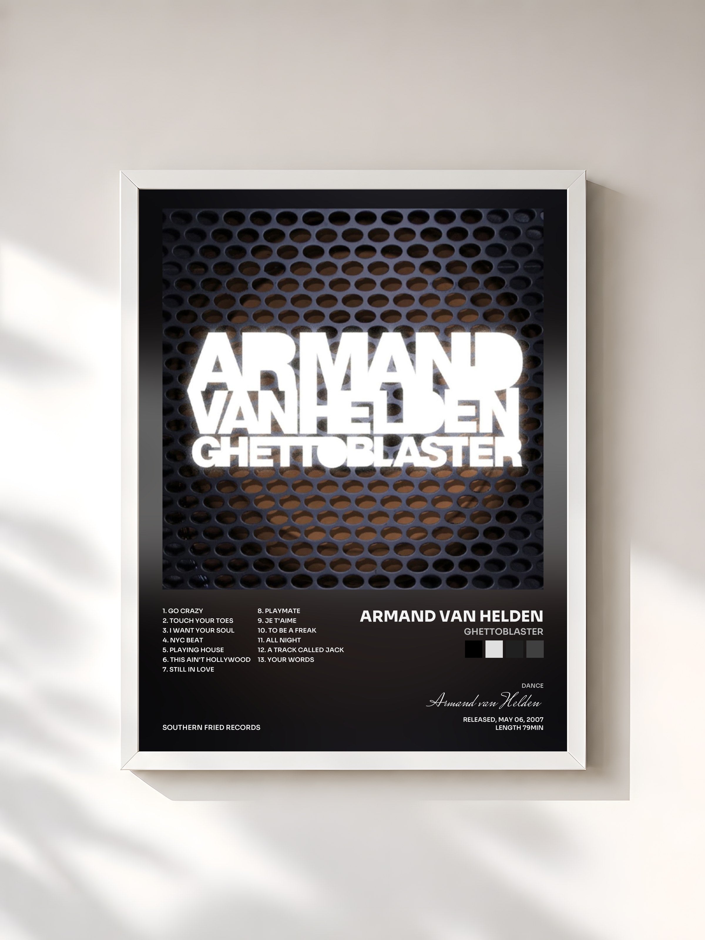 #blanc Tableau de l'album Ghettoblaster de Armand van Helden, cadre blanc, imprimé et encadré en France