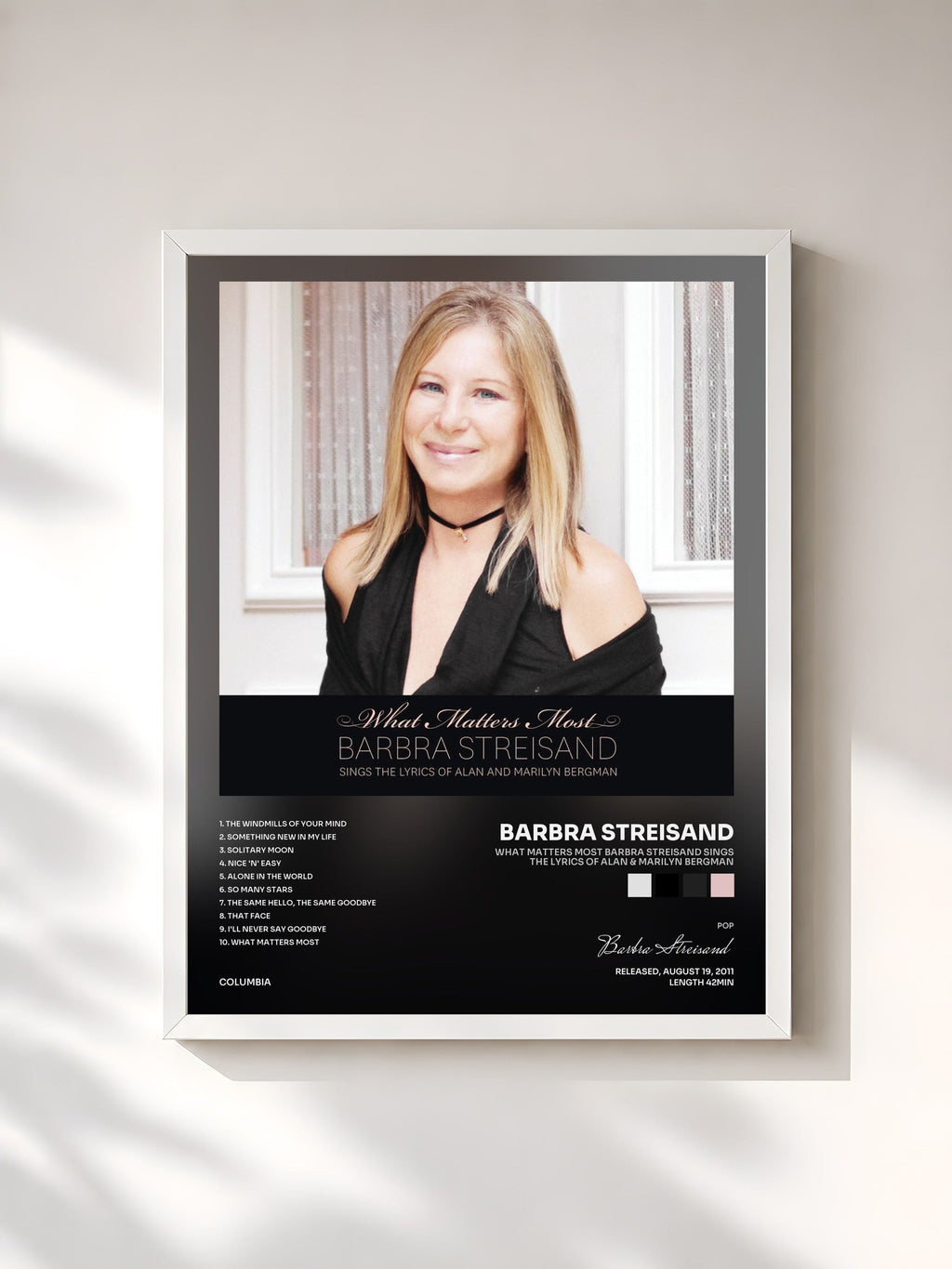 #blanc What Matters Most Barbra Streisand Sings The Lyrics Of Alan & Marilyn Bergman de Barbra Streisand en lámina enmarcada, marco blanco, impresa y enmarcada en Francia