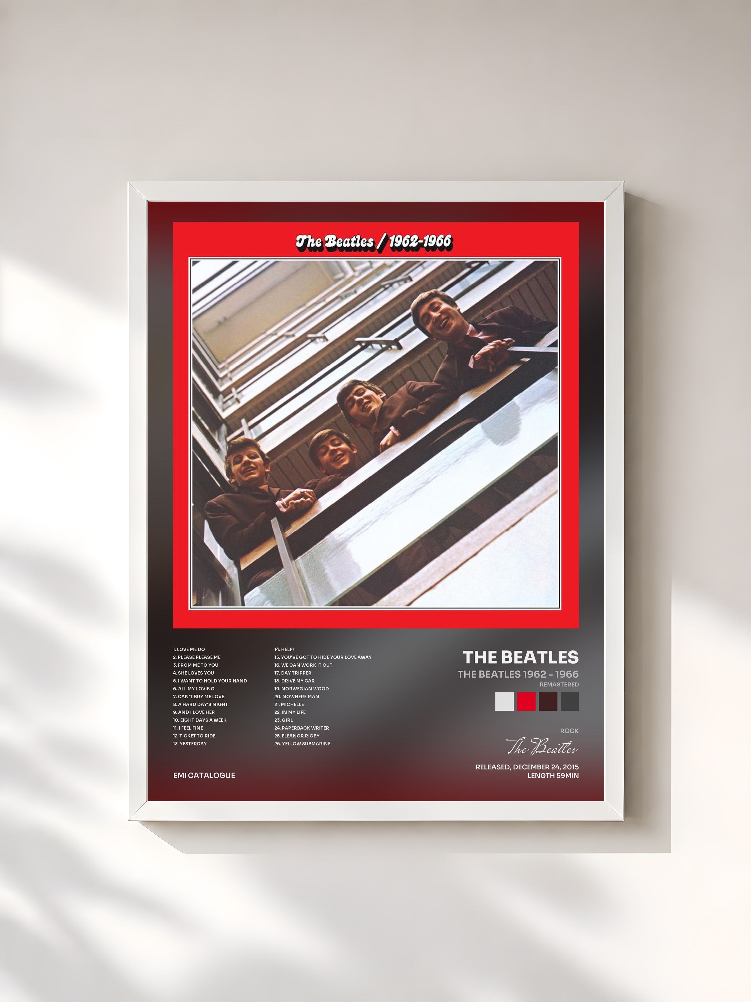 #blanc Tableau de l'album The Beatles 1962 - 1966 (Remastered) de The Beatles, cadre blanc, imprimé et encadré en France