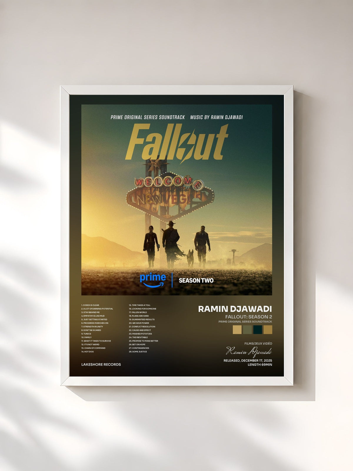 #blanc Tableau de l'album Fallout: Season 2 (Prime Original Series Soundtrack) de Ramin Djawadi, cadre blanc, imprimé et encadré en France