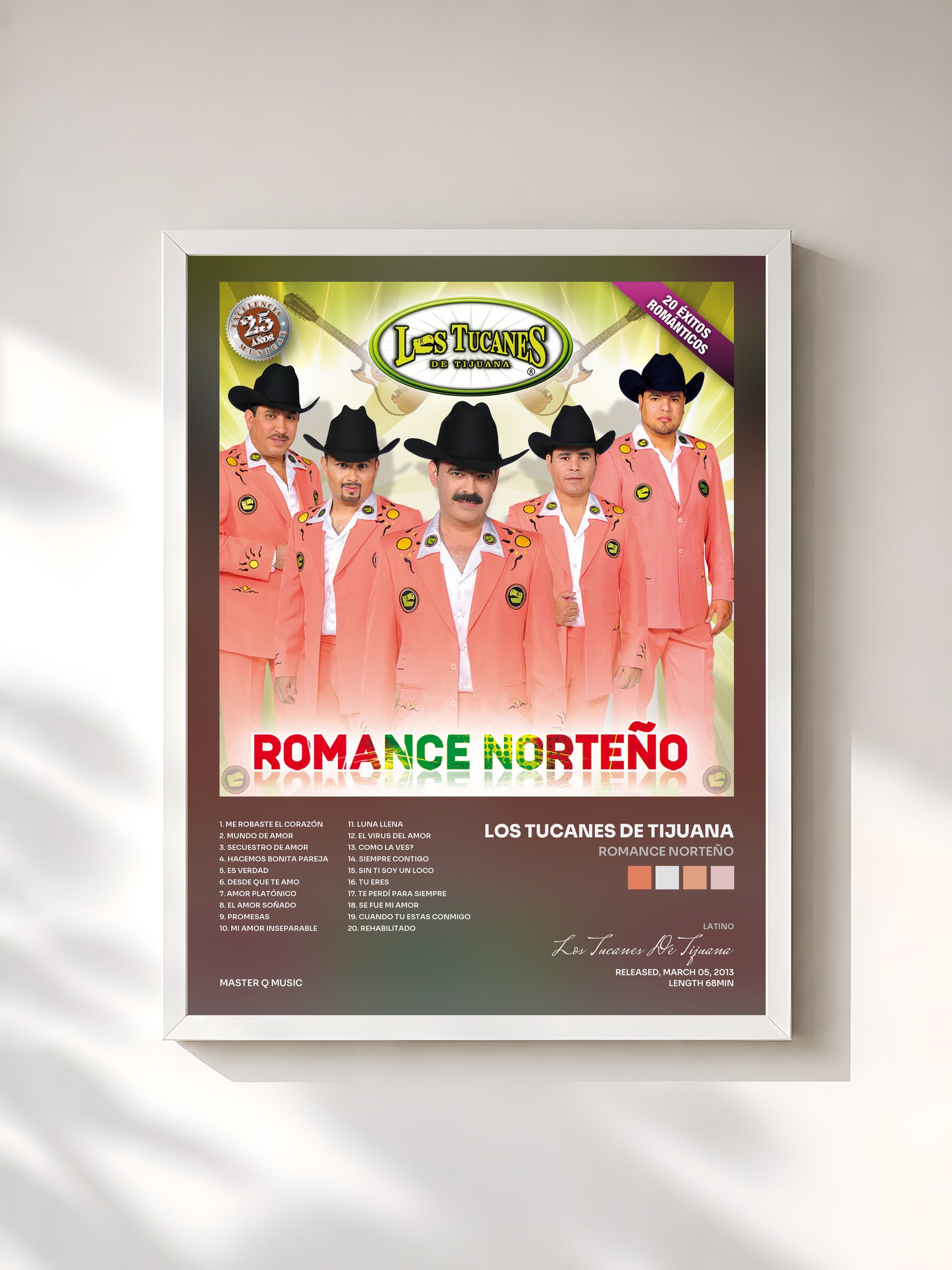 #blanc Tableau de l'album Romance Norteño de Los Tucanes De Tijuana, cadre blanc, imprimé et encadré en France