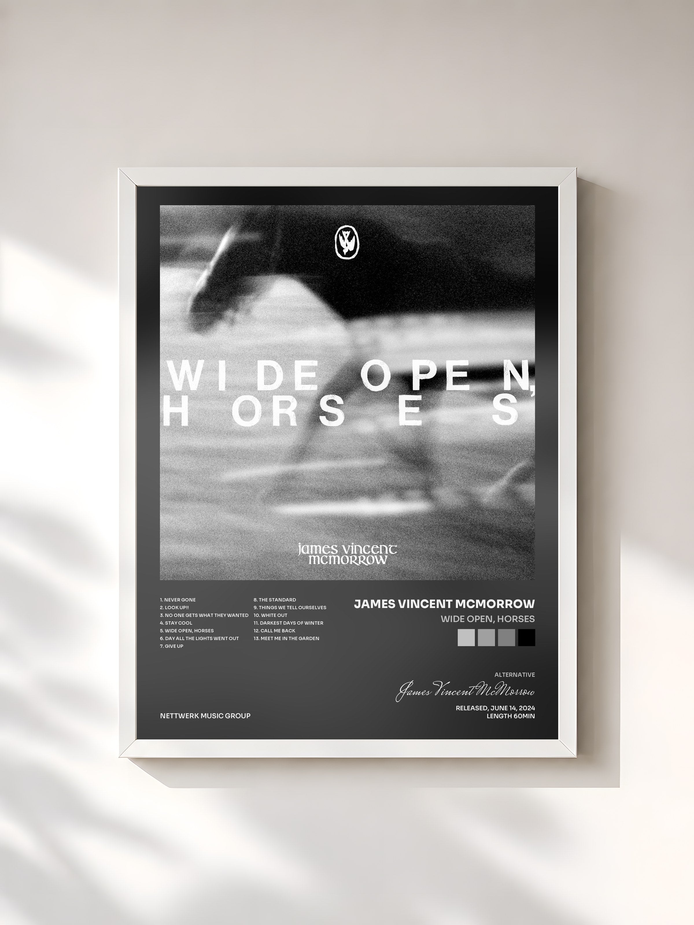 #blanc Tableau de l'album Wide open, horses de James Vincent McMorrow, cadre blanc, imprimé et encadré en France