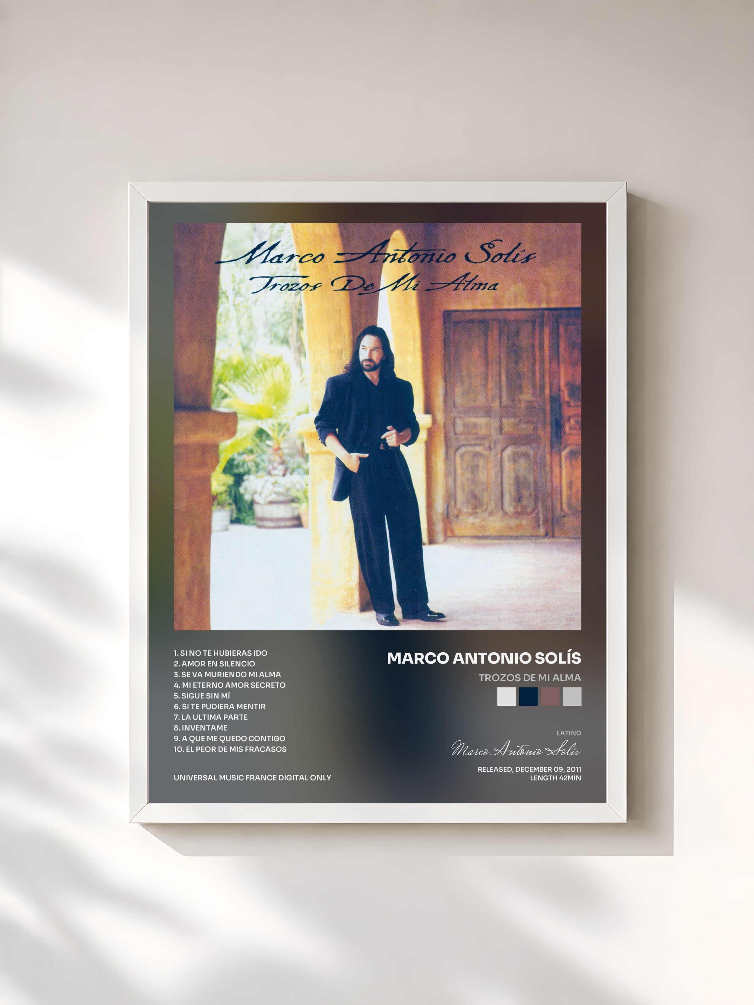 #blanc Tableau de l'album Trozos De Mi Alma de Marco Antonio Solís, cadre blanc, imprimé et encadré en France