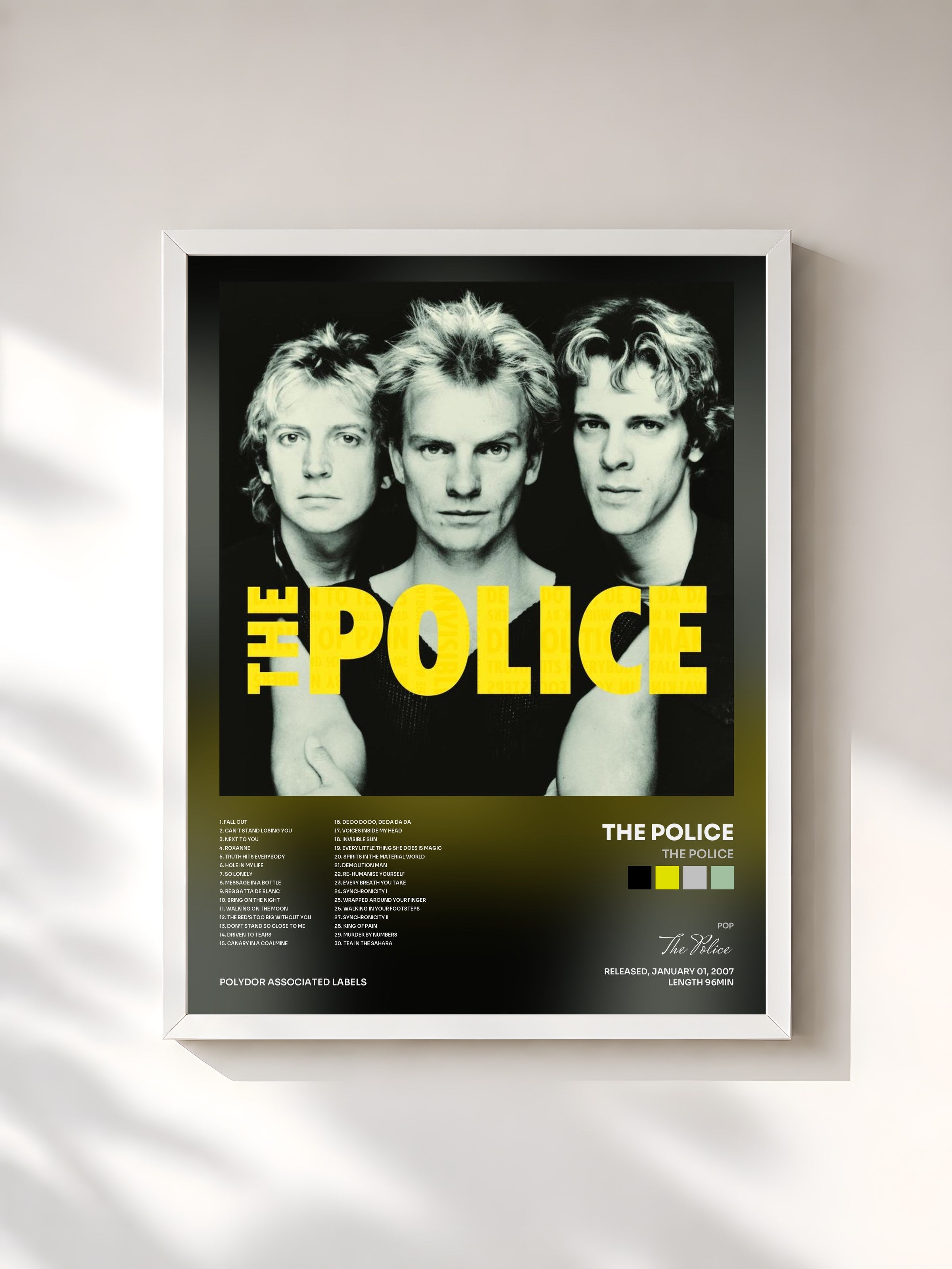 #blanc The Police de The Police en lámina enmarcada, marco blanco, impresa y enmarcada en Francia