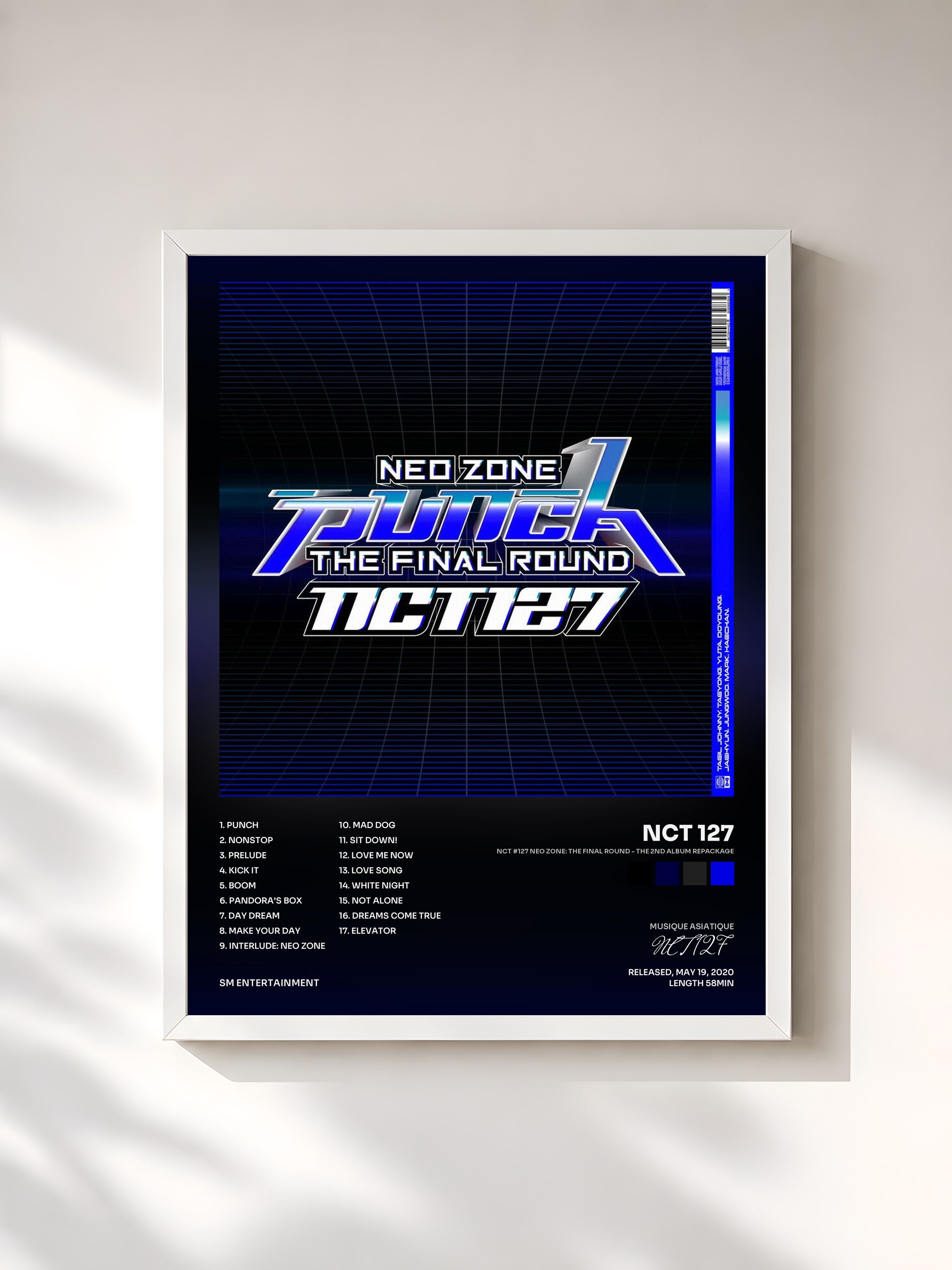 #blanc Tableau de l'album NCT #127 Neo Zone: The Final Round - The 2nd Album Repackage de NCT 127, cadre blanc, imprimé et encadré en France