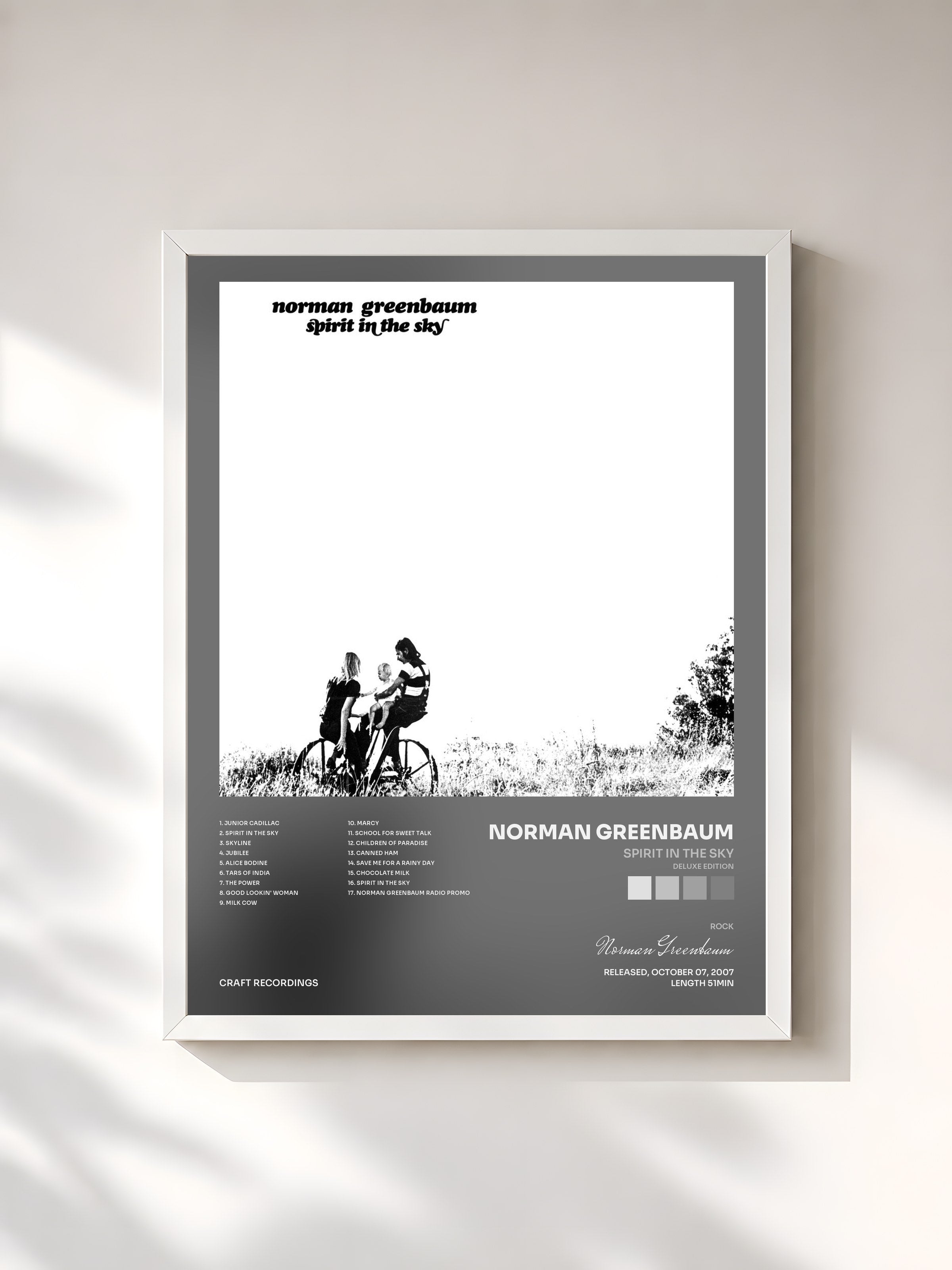 #blanc Tableau de l'album Spirit In The Sky (Deluxe Edition) de Norman Greenbaum, cadre blanc, imprimé et encadré en France