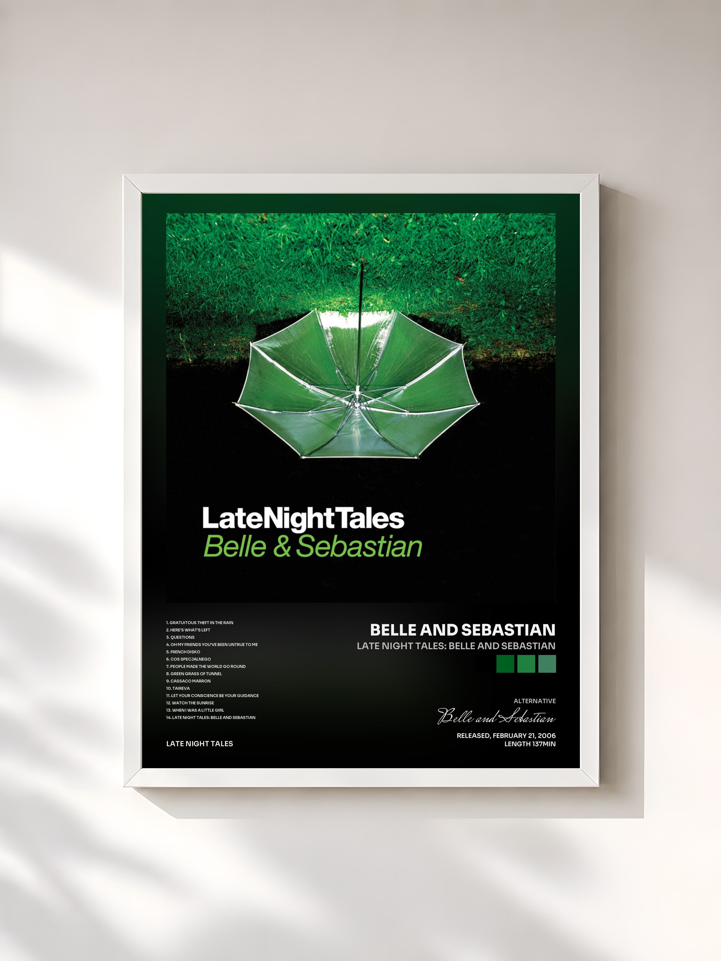 #blanc Tableau de l'album Late Night Tales: Belle and Sebastian de Belle and Sebastian, cadre blanc, imprimé et encadré en France