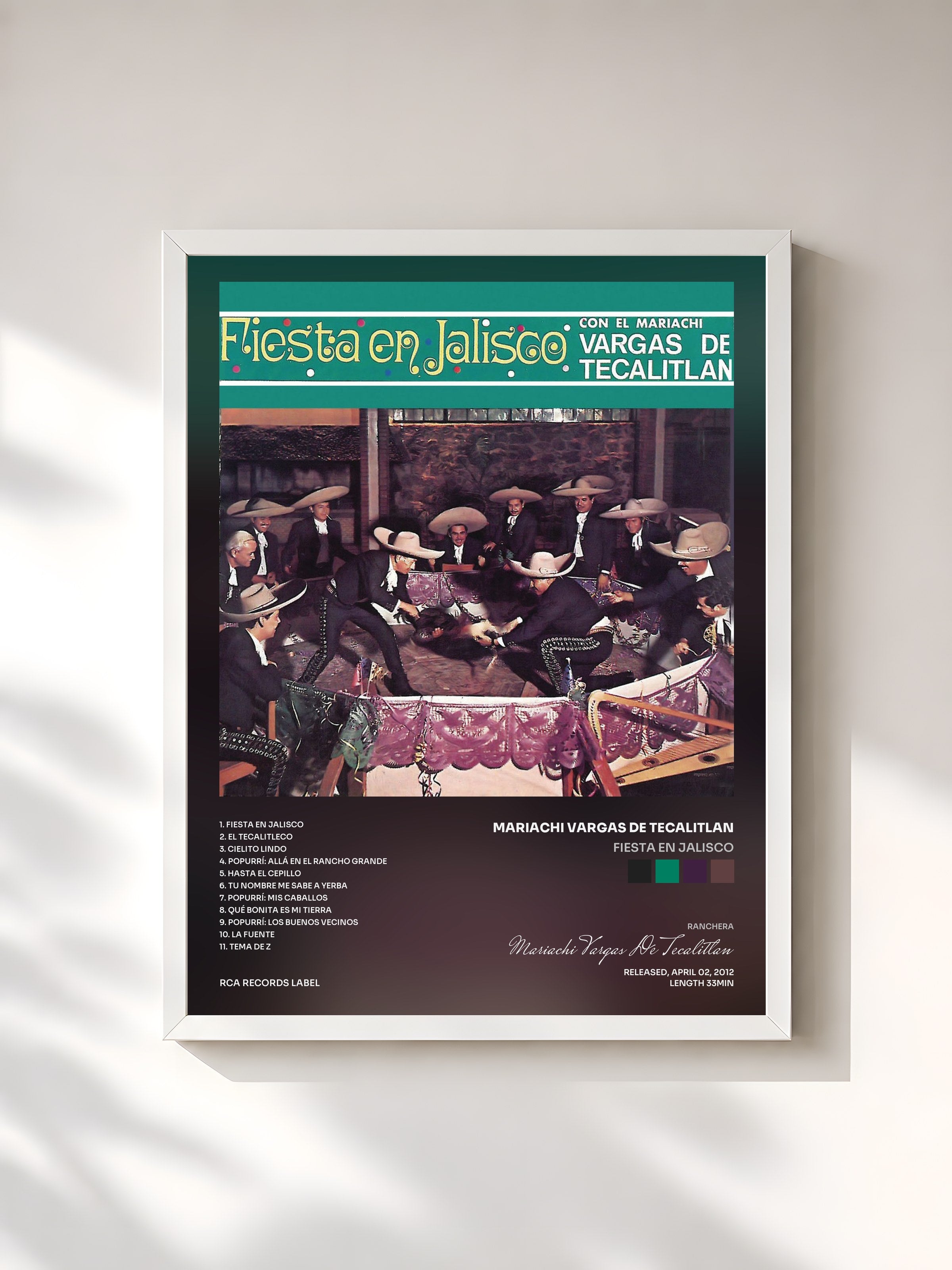 #blanc Tableau de l'album Fiesta En Jalisco de Mariachi Vargas De Tecalitlan, cadre blanc, imprimé et encadré en France