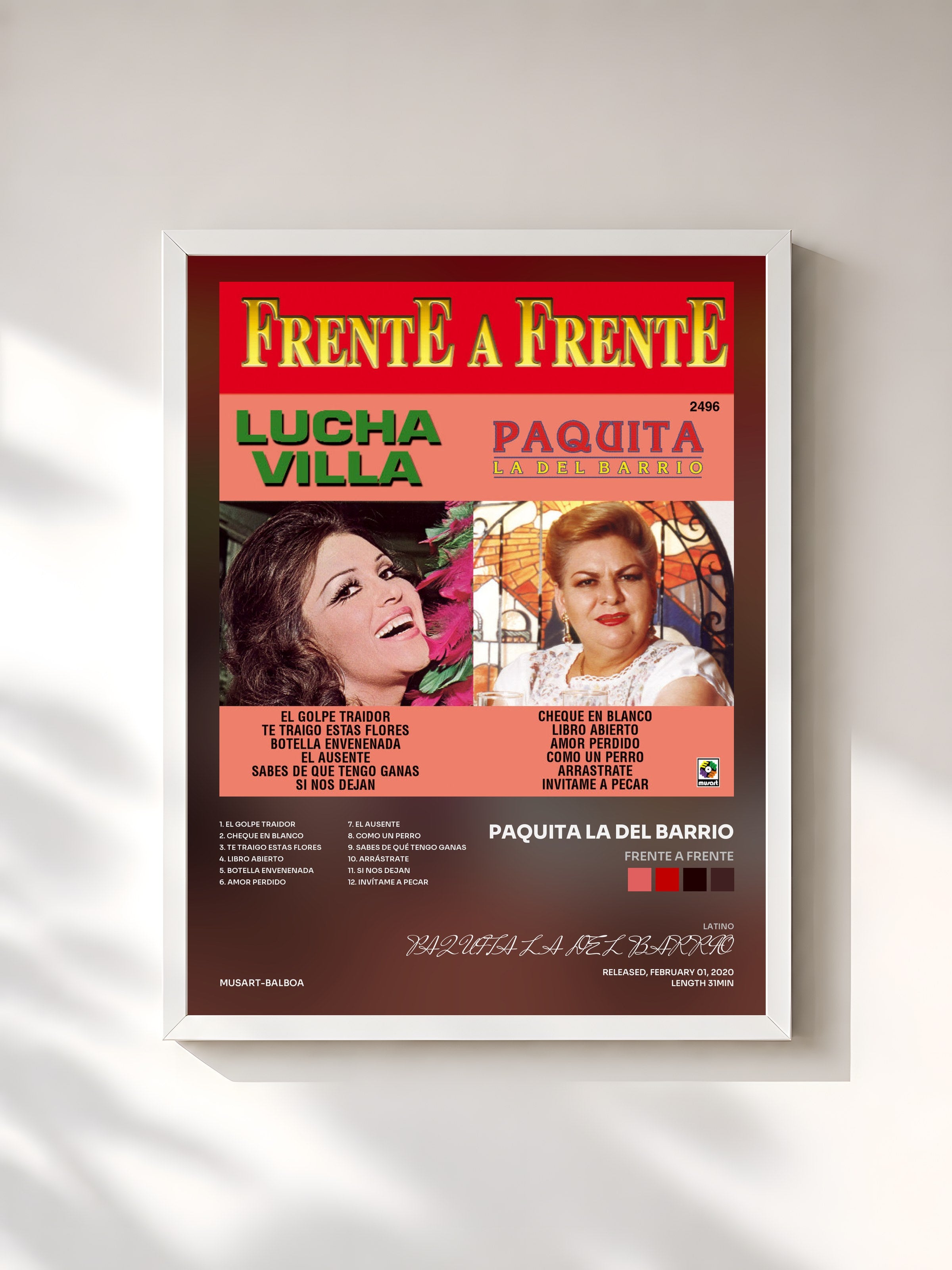 #blanc Tableau de l'album Frente A Frente de PAQUITA LA DEL BARRIO, cadre blanc, imprimé et encadré en France