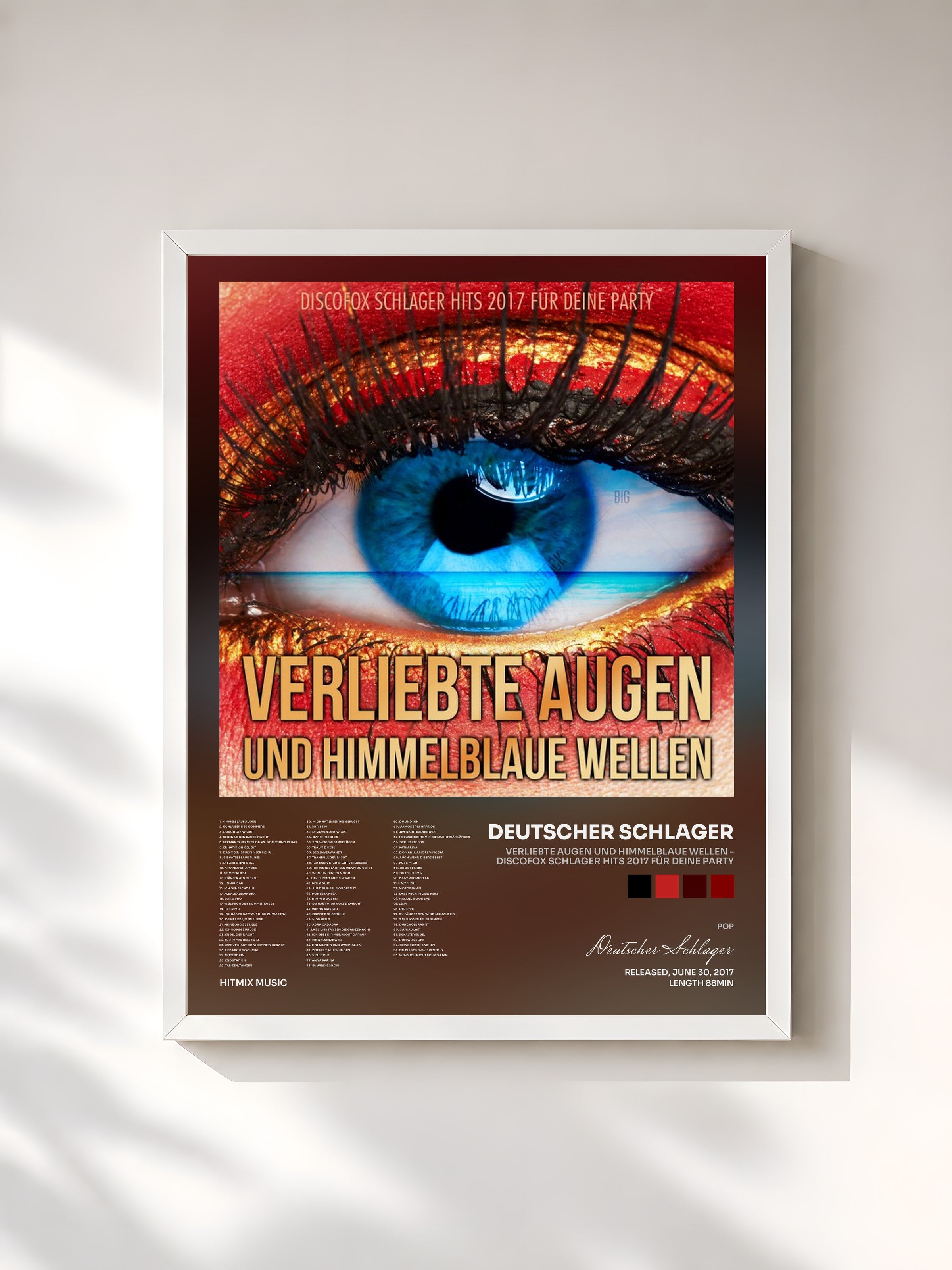 #blanc Tableau de l'album Verliebte Augen und himmelblaue Wellen - Discofox Schlager Hits 2017 für deine Party de Deutscher Schlager, cadre blanc, imprimé et encadré en France