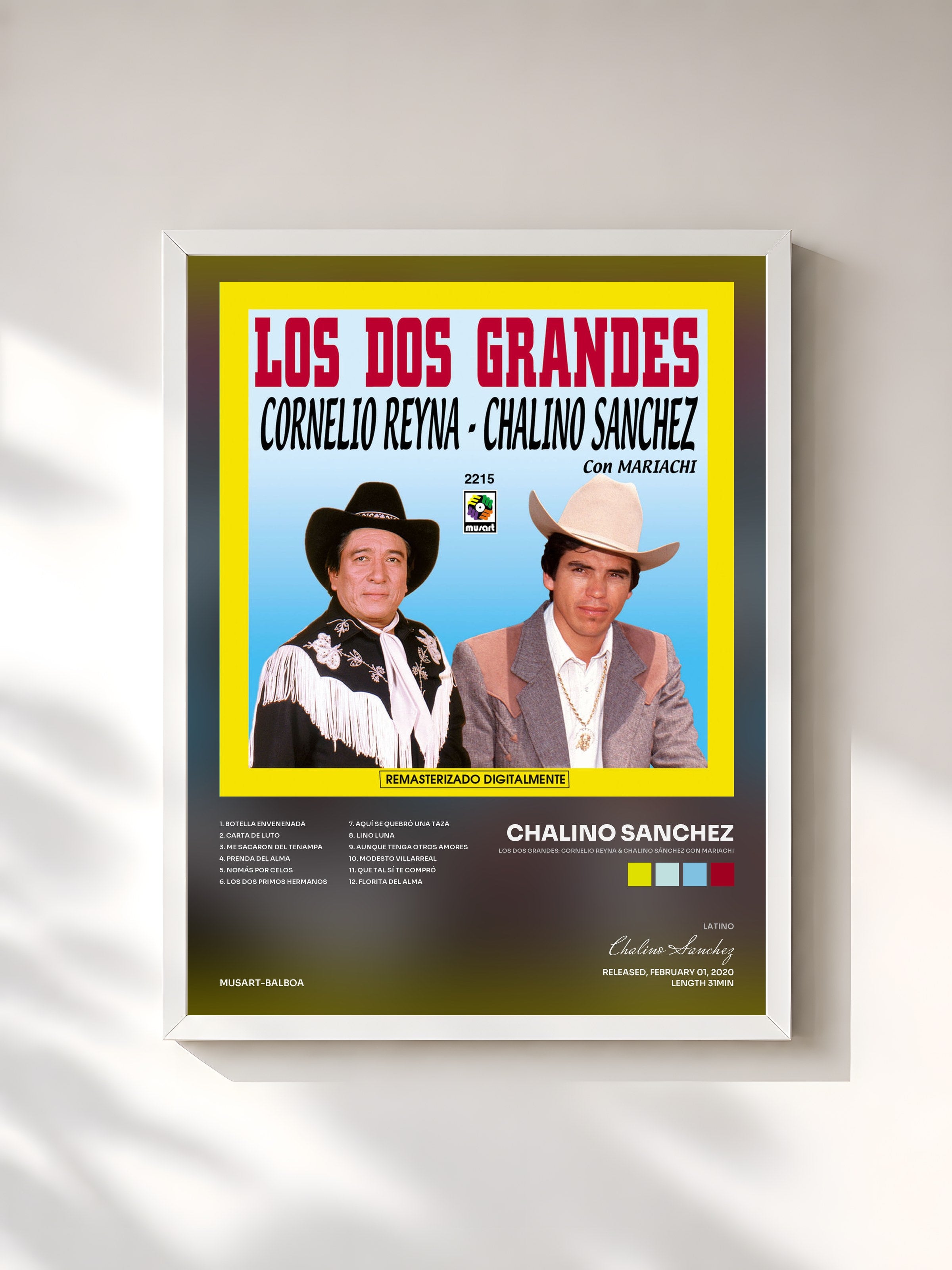 #blanc Tableau de l'album Los Dos Grandes: Cornelio Reyna & Chalino Sánchez Con Mariachi de Chalino Sanchez, cadre blanc, imprimé et encadré en France