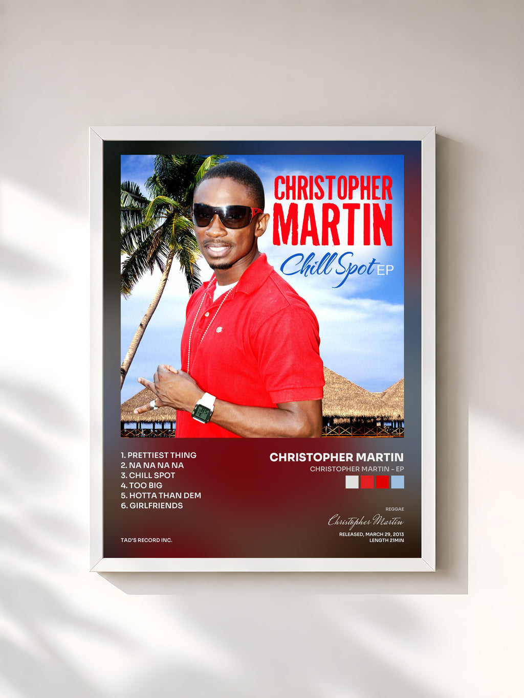 #blanc Tableau de l'album Christopher Martin - EP de Christopher Martin, cadre blanc, imprimé et encadré en France