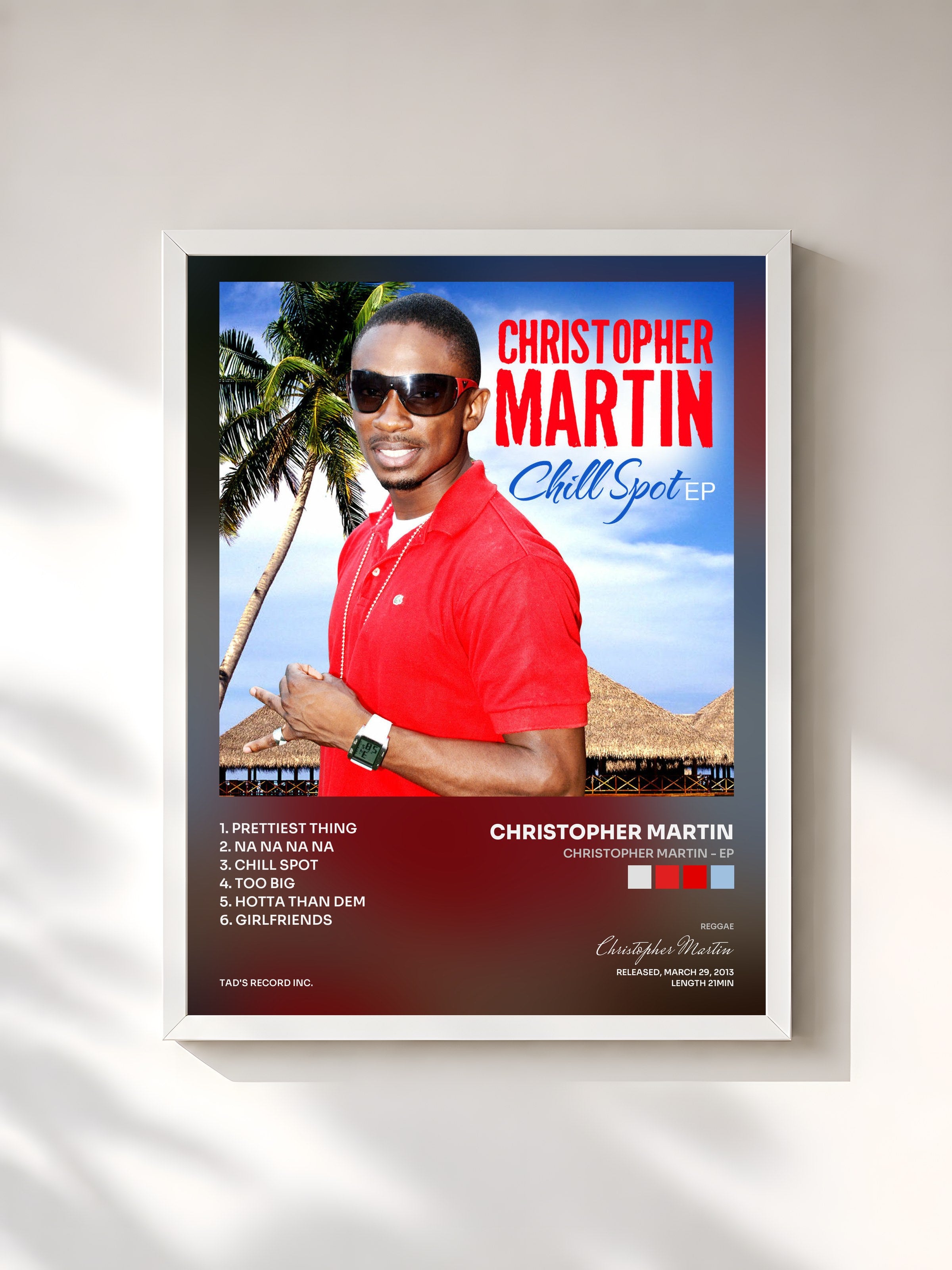 #blanc Tableau de l'album Christopher Martin - EP de Christopher Martin, cadre blanc, imprimé et encadré en France