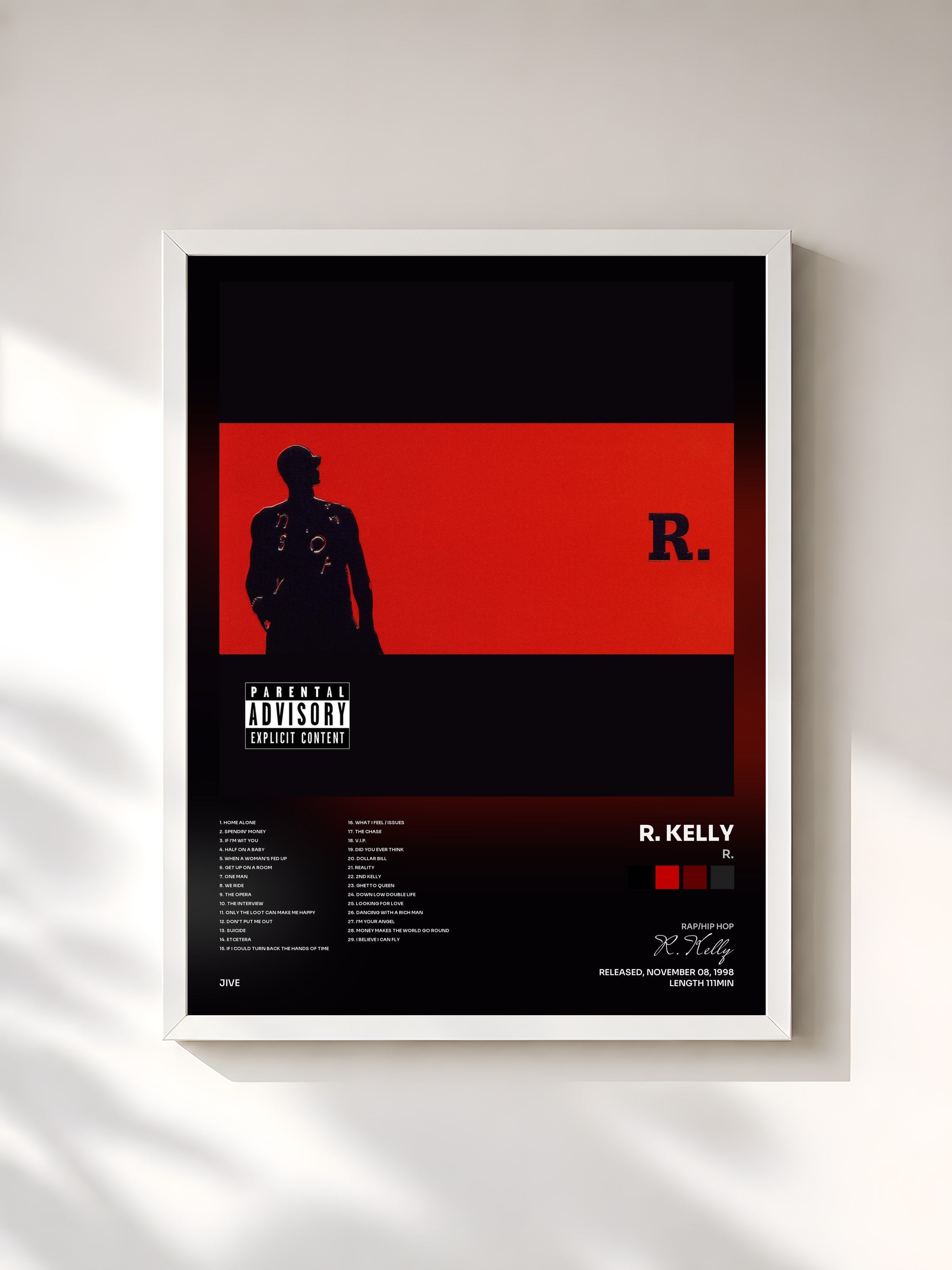 #blanc Tableau de l'album R. de R. Kelly, cadre blanc, imprimé et encadré en France