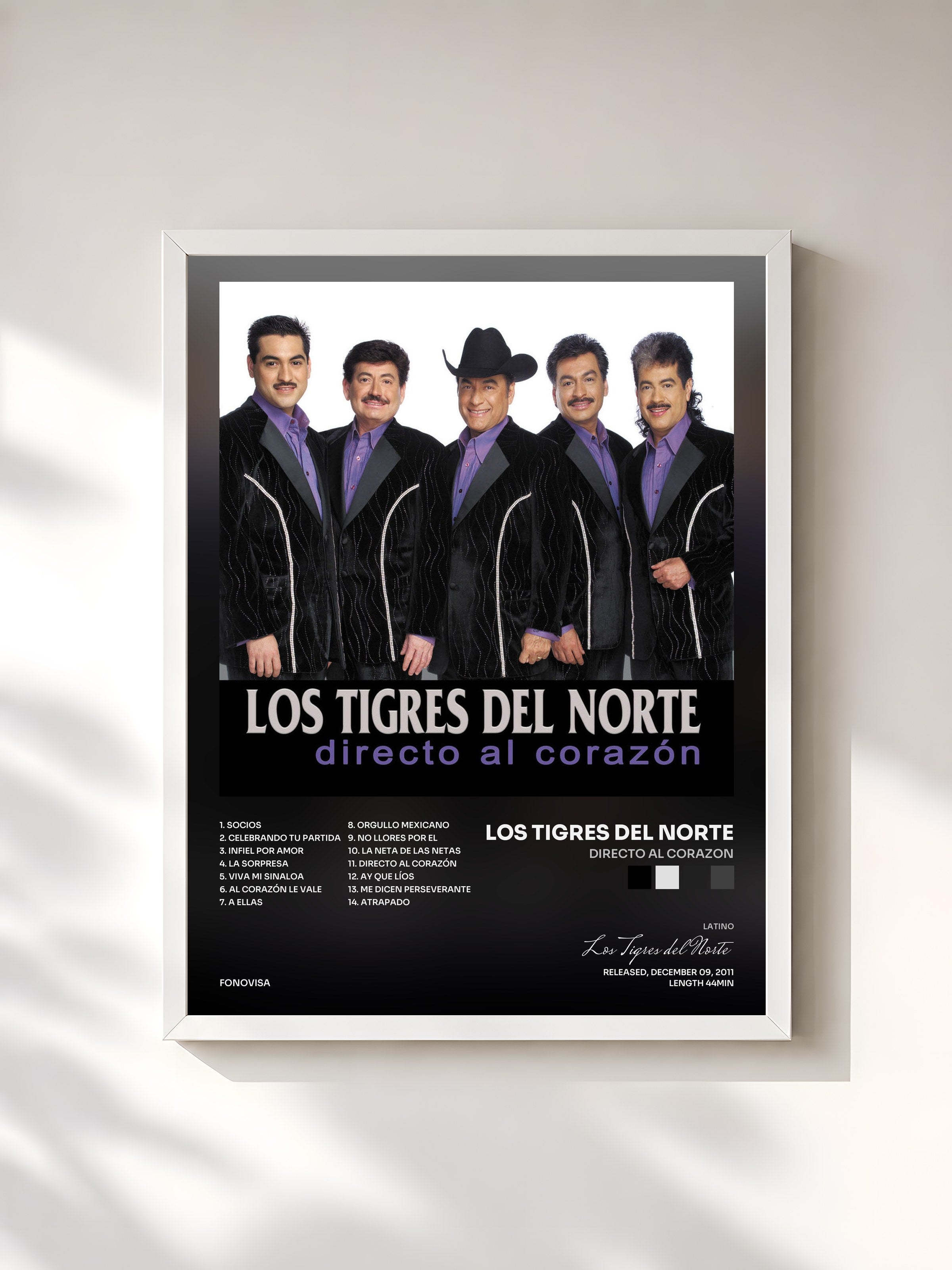 #blanc Tableau de l'album Directo Al Corazon de Los Tigres del Norte, cadre blanc, imprimé et encadré en France