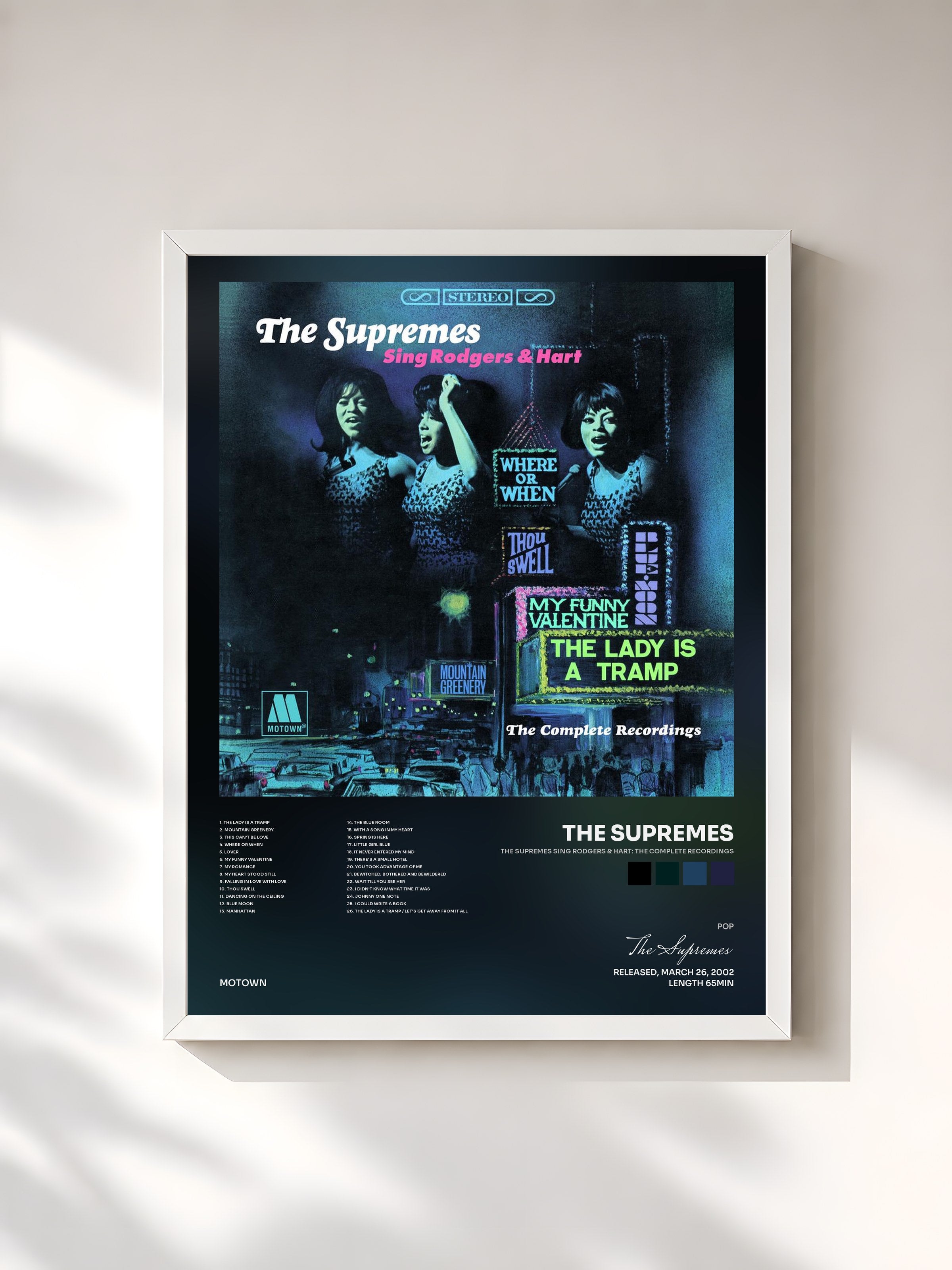 #blanc Tableau de l'album The Supremes Sing Rodgers & Hart: The Complete Recordings de The Supremes, cadre blanc, imprimé et encadré en France