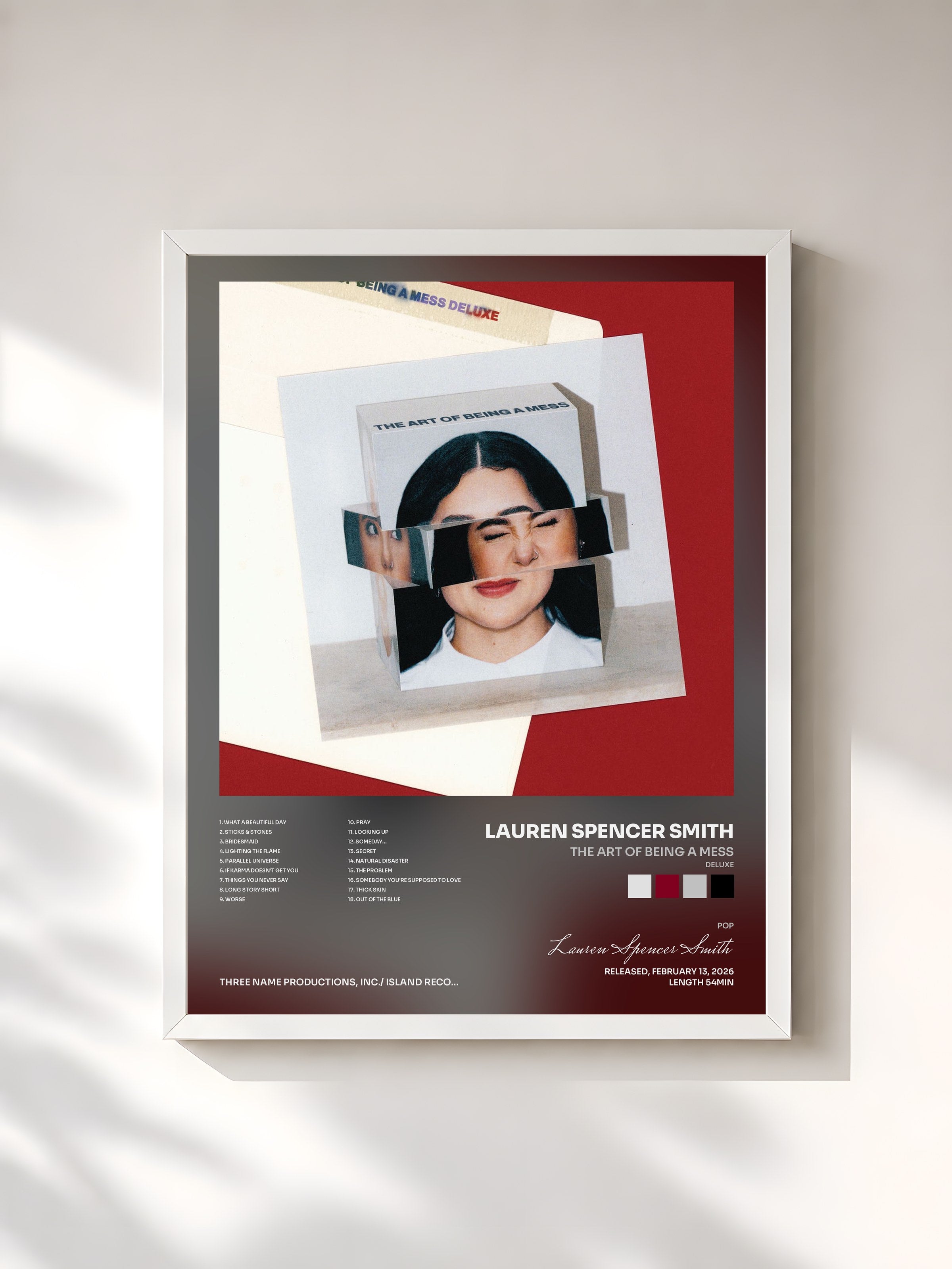 #blanc Tableau de l'album THE ART OF BEING A MESS (DELUXE) de Lauren Spencer Smith, cadre blanc, imprimé et encadré en France