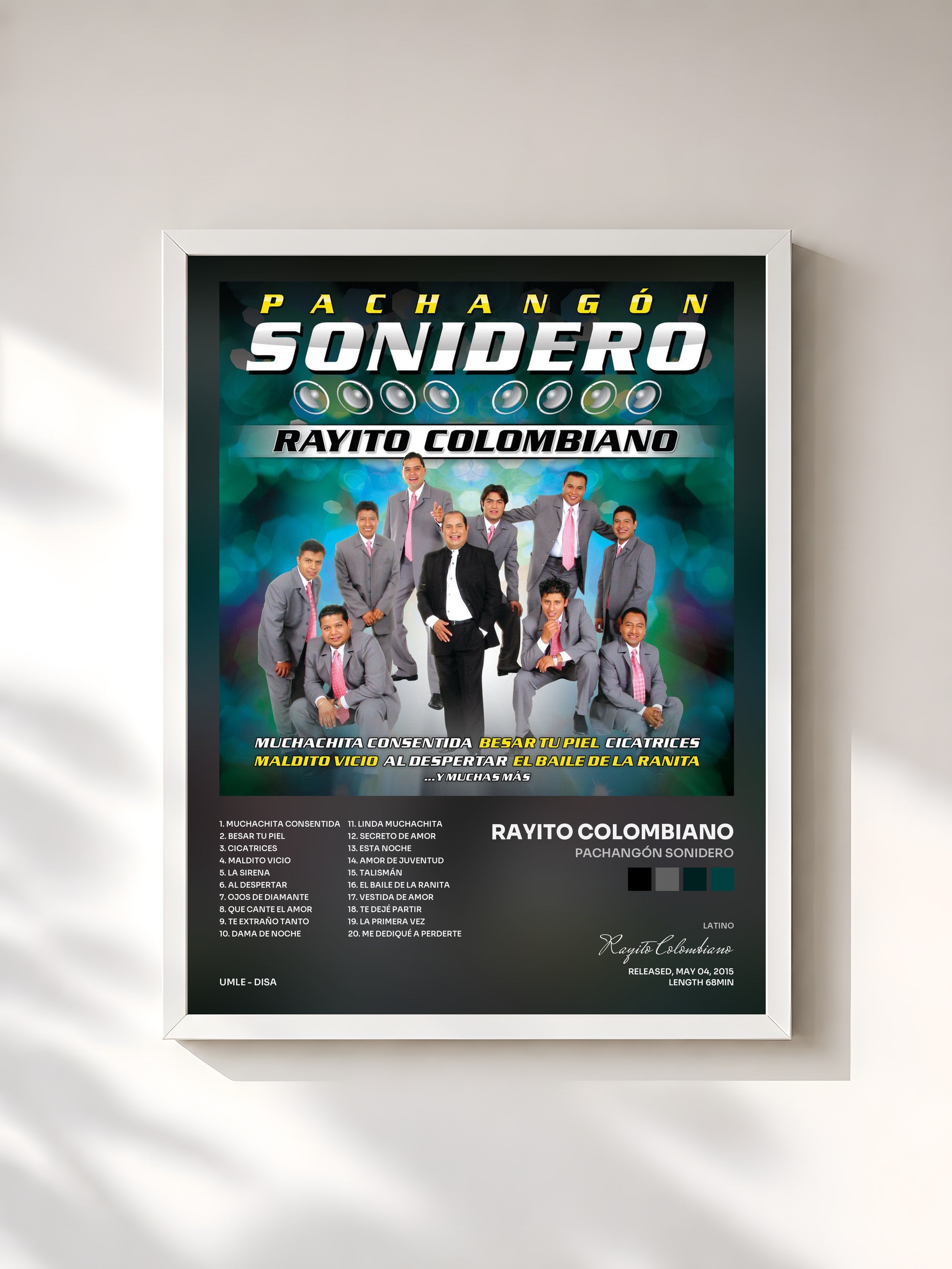 #blanc Tableau de l'album Pachangón Sonidero de Rayito Colombiano, cadre blanc, imprimé et encadré en France