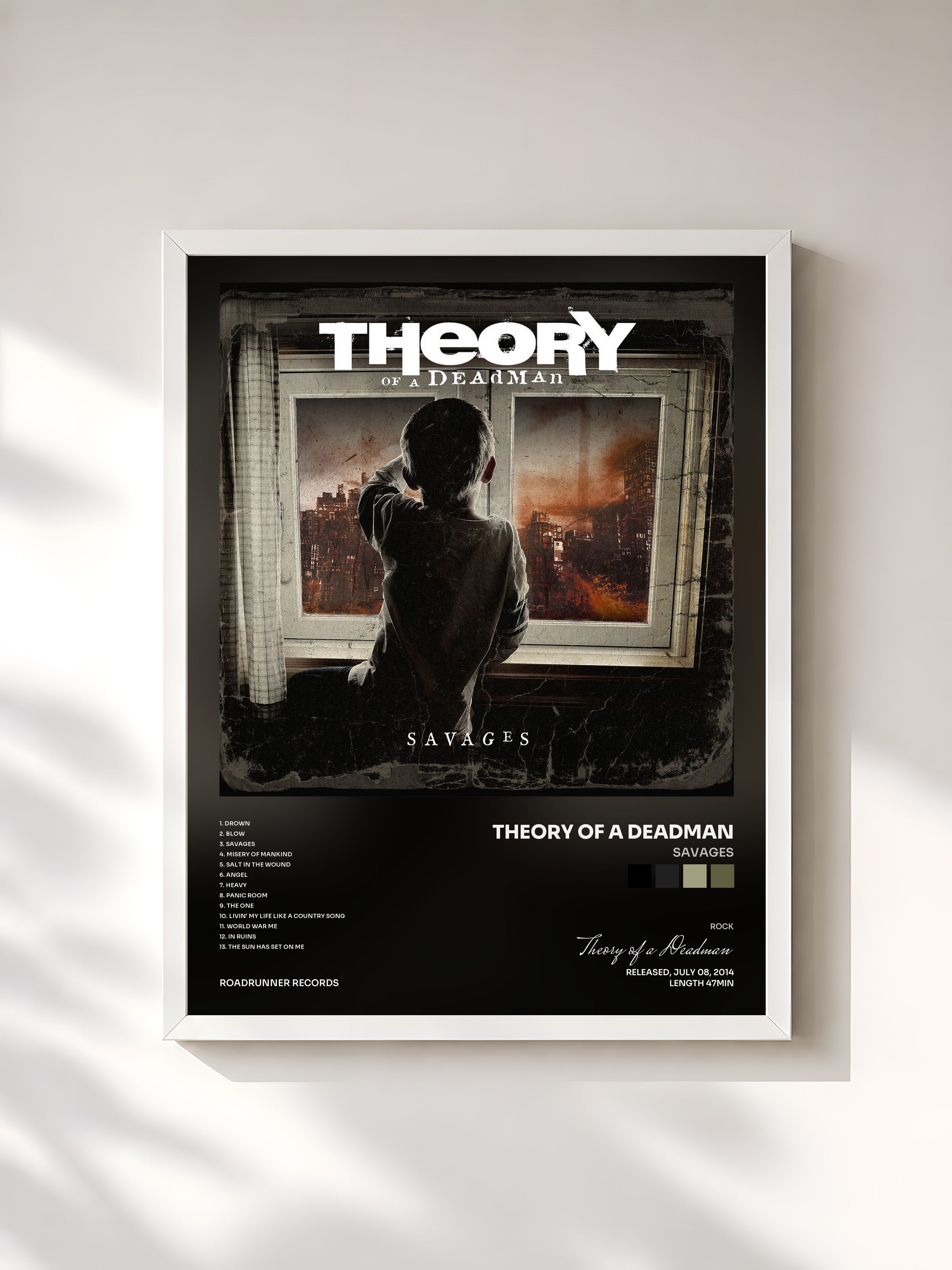 #blanc Tableau de l'album Savages de Theory of a Deadman, cadre blanc, imprimé et encadré en France