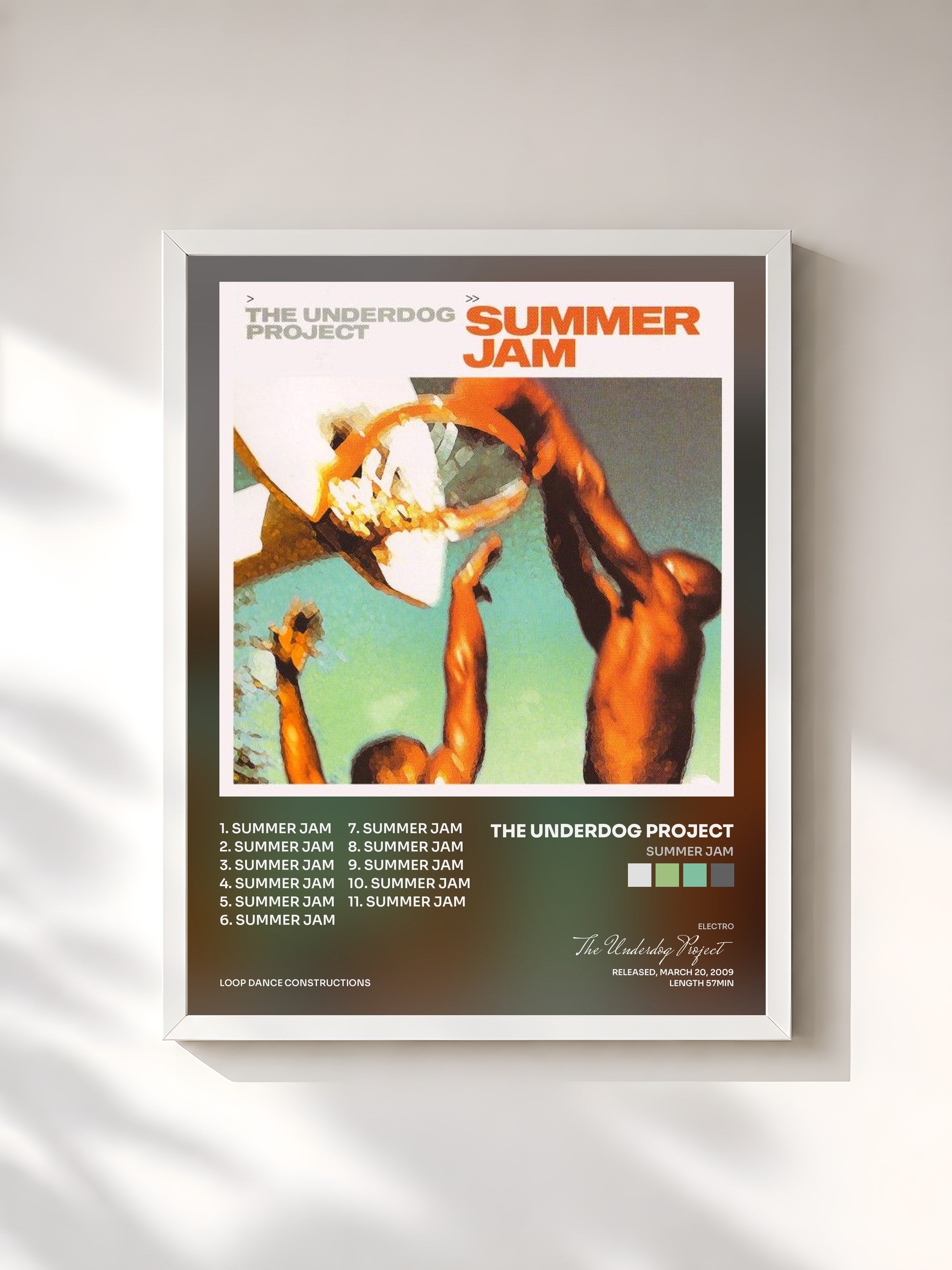 #blanc Tableau de l'album Summer Jam de The Underdog Project, cadre blanc, imprimé et encadré en France