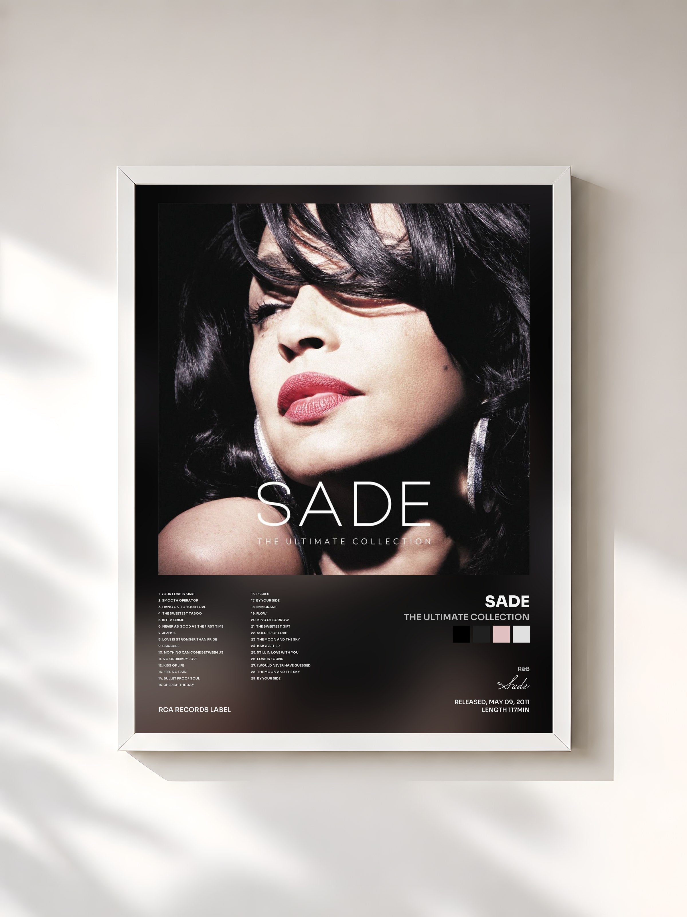 #blanc Tableau de l'album The Ultimate Collection de Sade, cadre blanc, imprimé et encadré en France