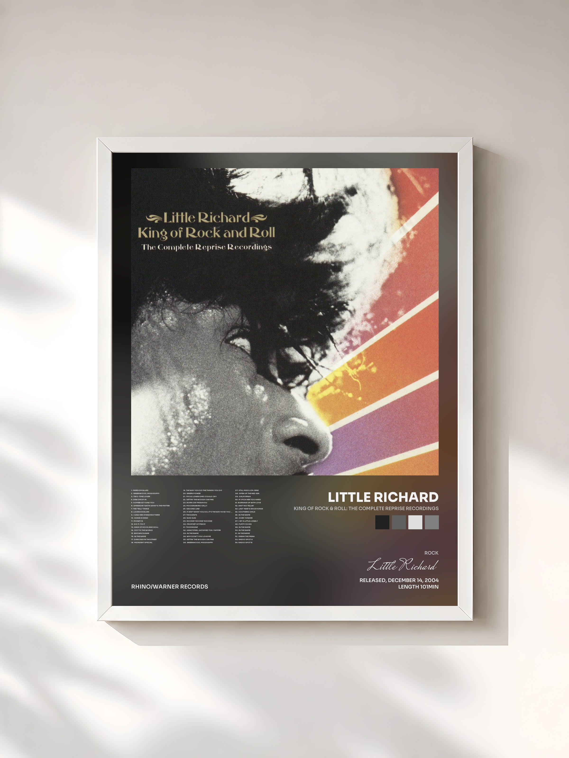 #blanc Tableau de l'album King Of Rock & Roll: The Complete Reprise Recordings de Little Richard, cadre blanc, imprimé et encadré en France