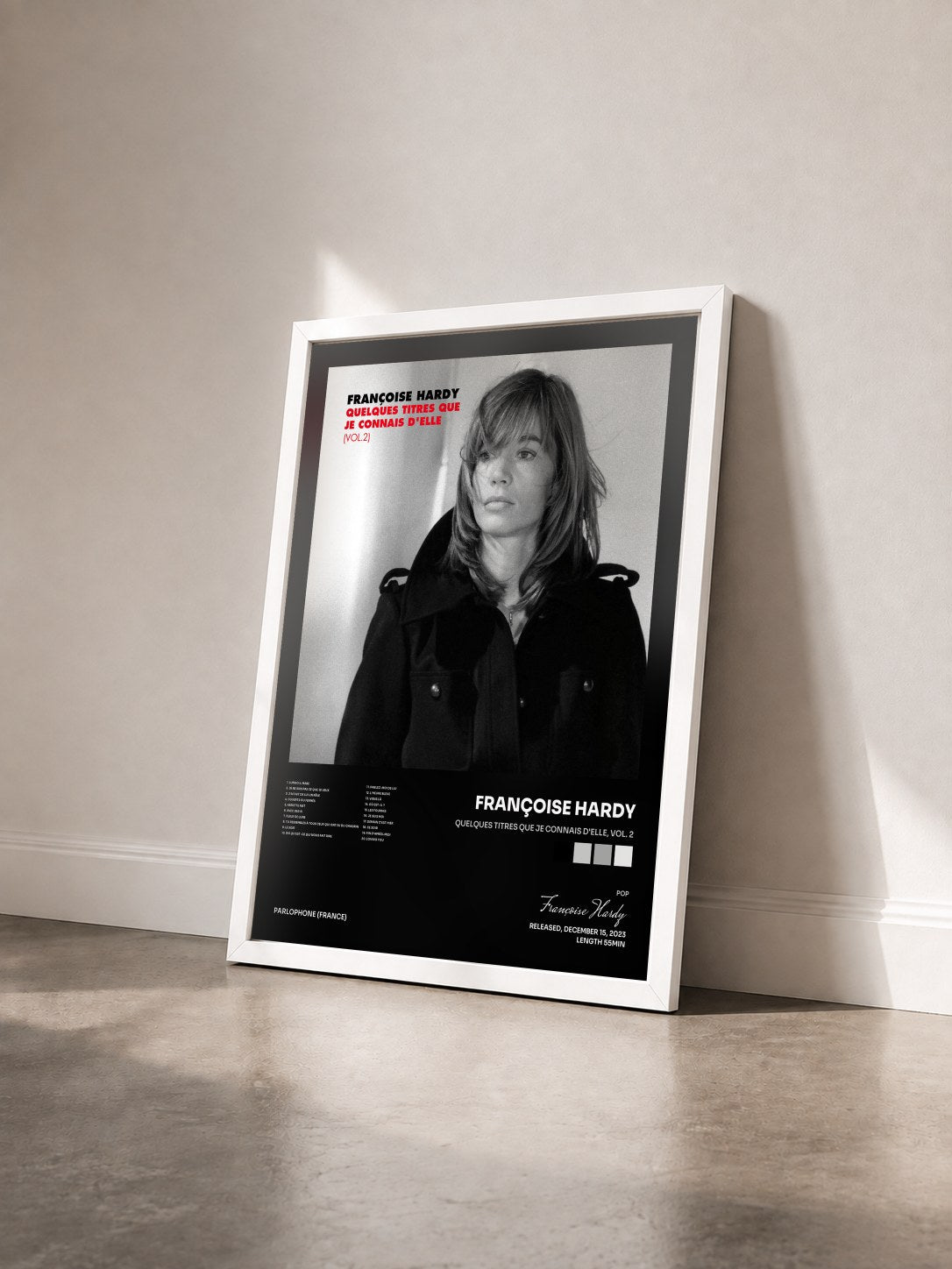 #blanc Quelques titres que je connais d'elle, Vol. 2 von Françoise Hardy als gerahmter Kunstdruck von schräg gesehen, weißer Rahmen