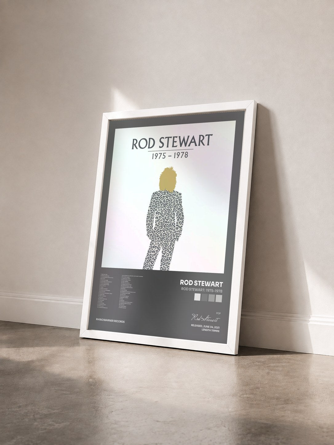#blanc Rod Stewart: 1975-1978 de Rod Stewart en lámina enmarcada vista de tres cuartos, marco blanco