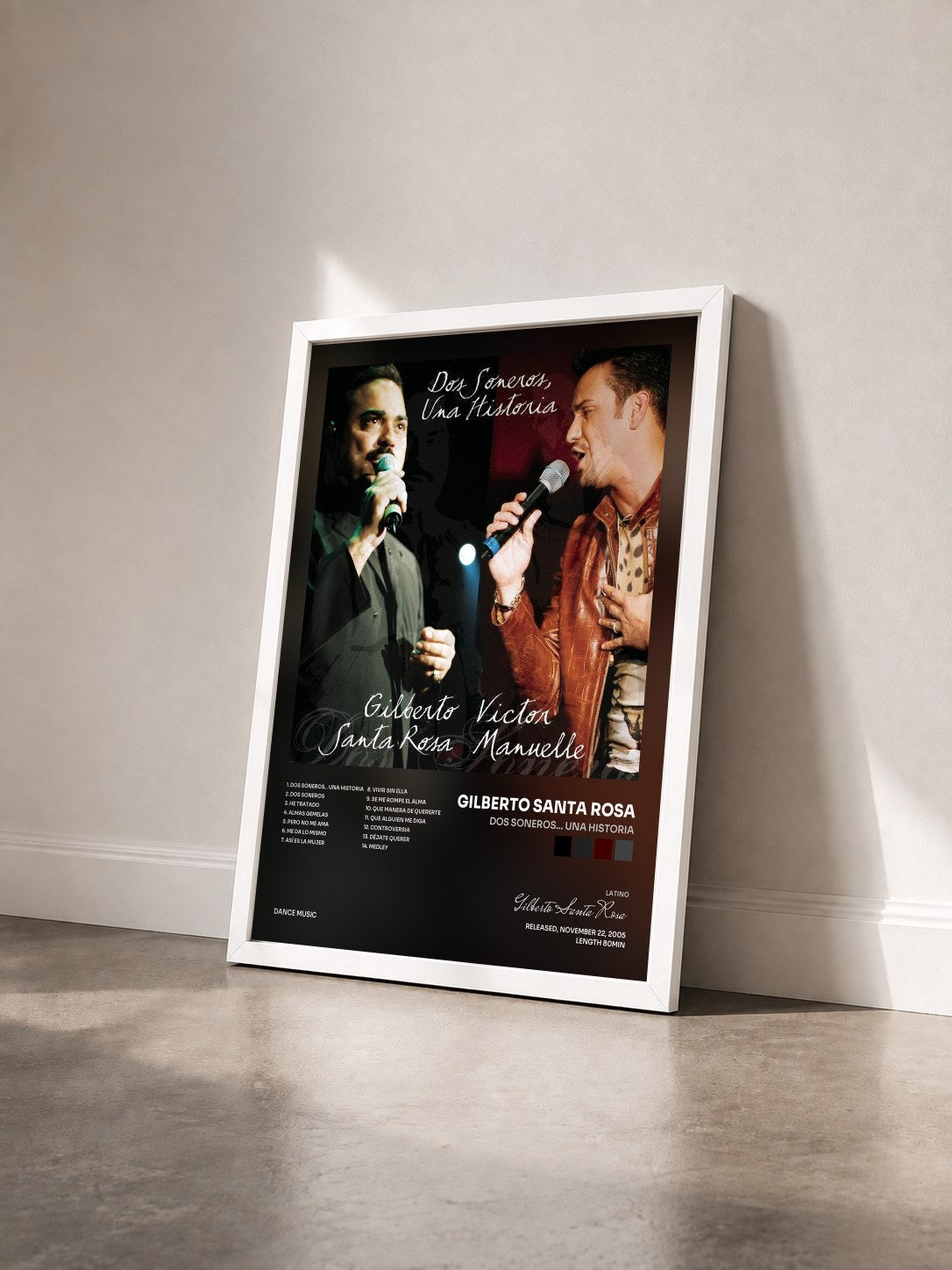 #blanc Tableau de l'album Dos Soneros... Una Historia de Gilberto Santa Rosa vu de trois quarts, cadre blanc