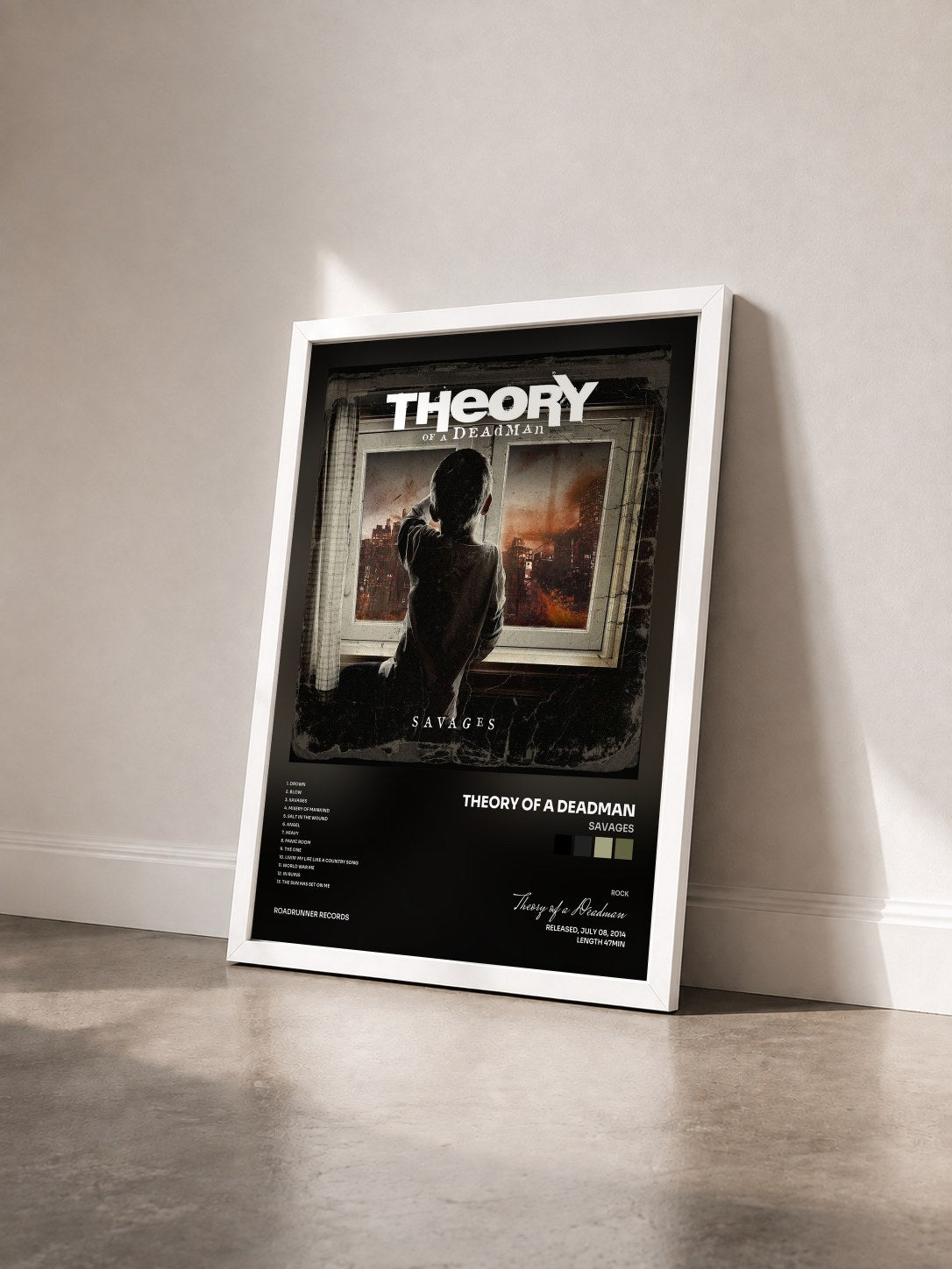 #blanc Tableau de l'album Savages de Theory of a Deadman vu de trois quarts, cadre blanc