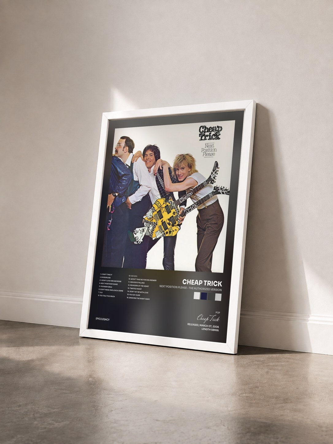 #blanc Tableau de l'album Next Position Please - The Authorized Version de Cheap Trick vu de trois quarts, cadre blanc