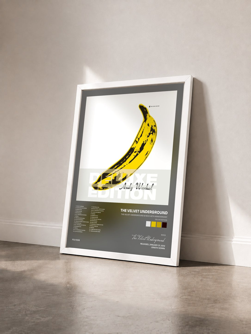 #blanc The Velvet Underground & Nico 45th Anniversary (Deluxe Edition) by The Velvet Underground as a framed art print seen at an angle, white frame