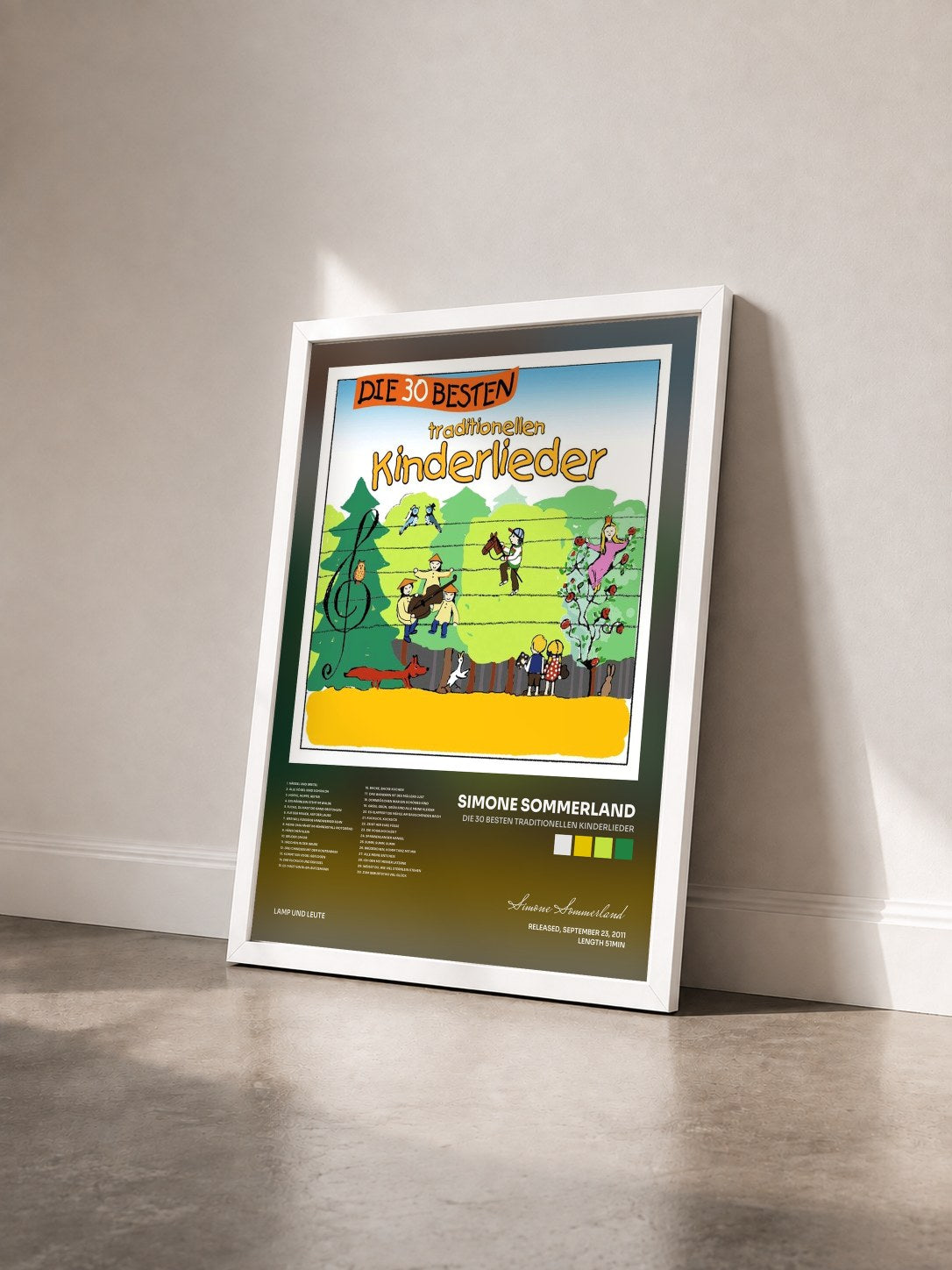 #blanc Tableau de l'album Die 30 besten traditionellen Kinderlieder de Simone Sommerland vu de trois quarts, cadre blanc