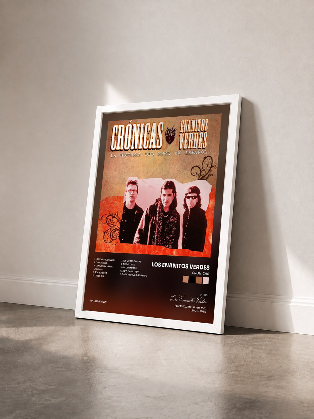 #blanc Tableau de l'album Cronicas de Los Enanitos Verdes vu de trois quarts, cadre blanc