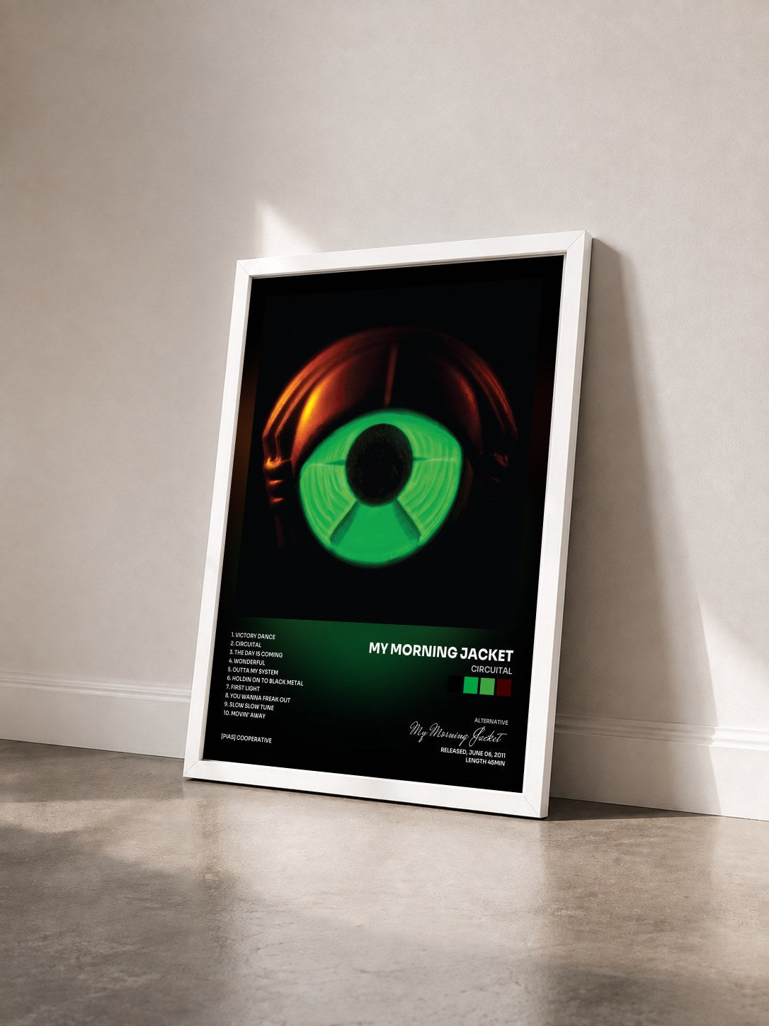 #blanc Tableau de l'album Circuital de My Morning Jacket vu de trois quarts, cadre blanc
