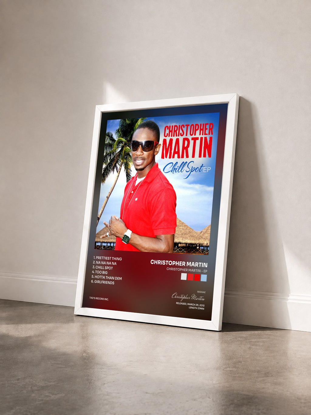 #blanc Tableau de l'album Christopher Martin - EP de Christopher Martin vu de trois quarts, cadre blanc