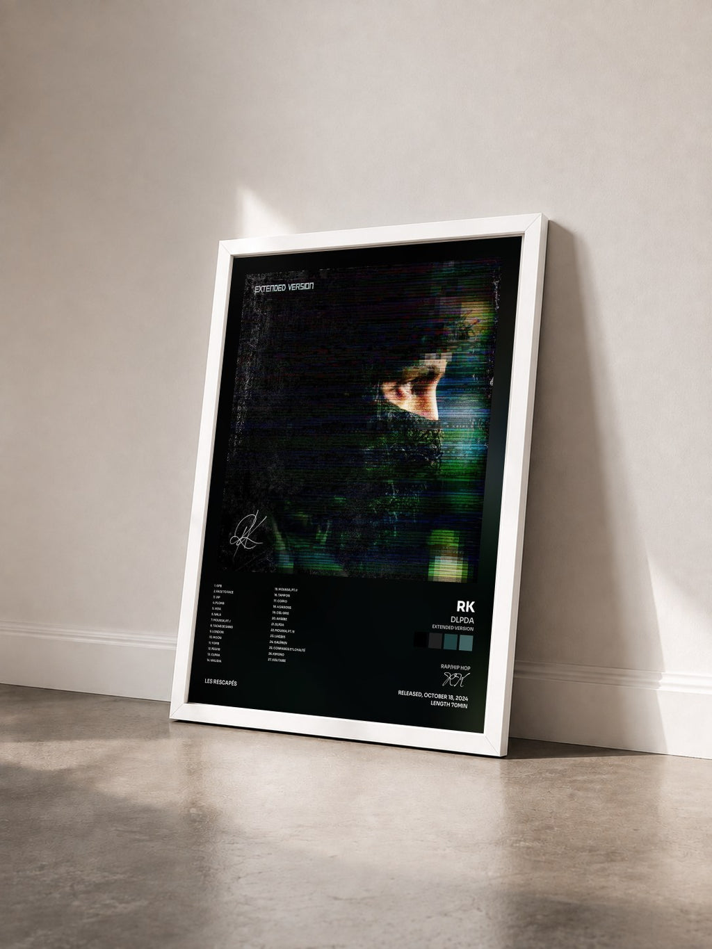 #blanc Tableau de l'album DLPDA (Extended Version) de RK vu de trois quarts, cadre blanc