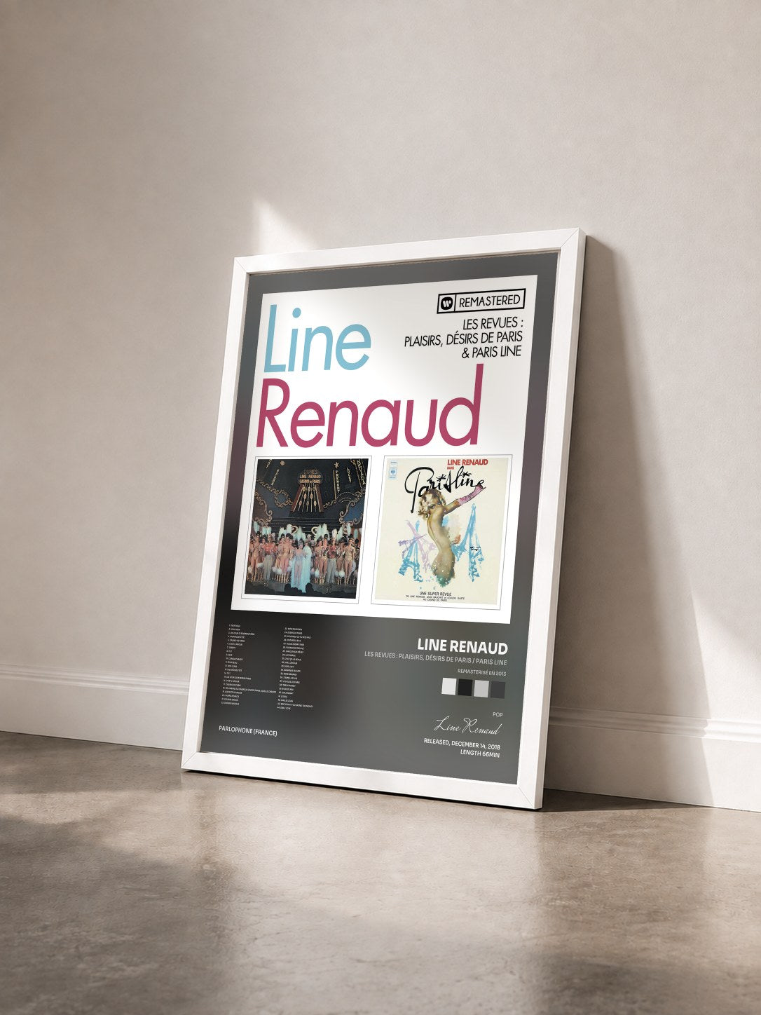 #blanc Tableau de l'album Les revues : Plaisirs, désirs de Paris / Paris Line (Remasterisé en 2013) de Line Renaud vu de trois quarts, cadre blanc